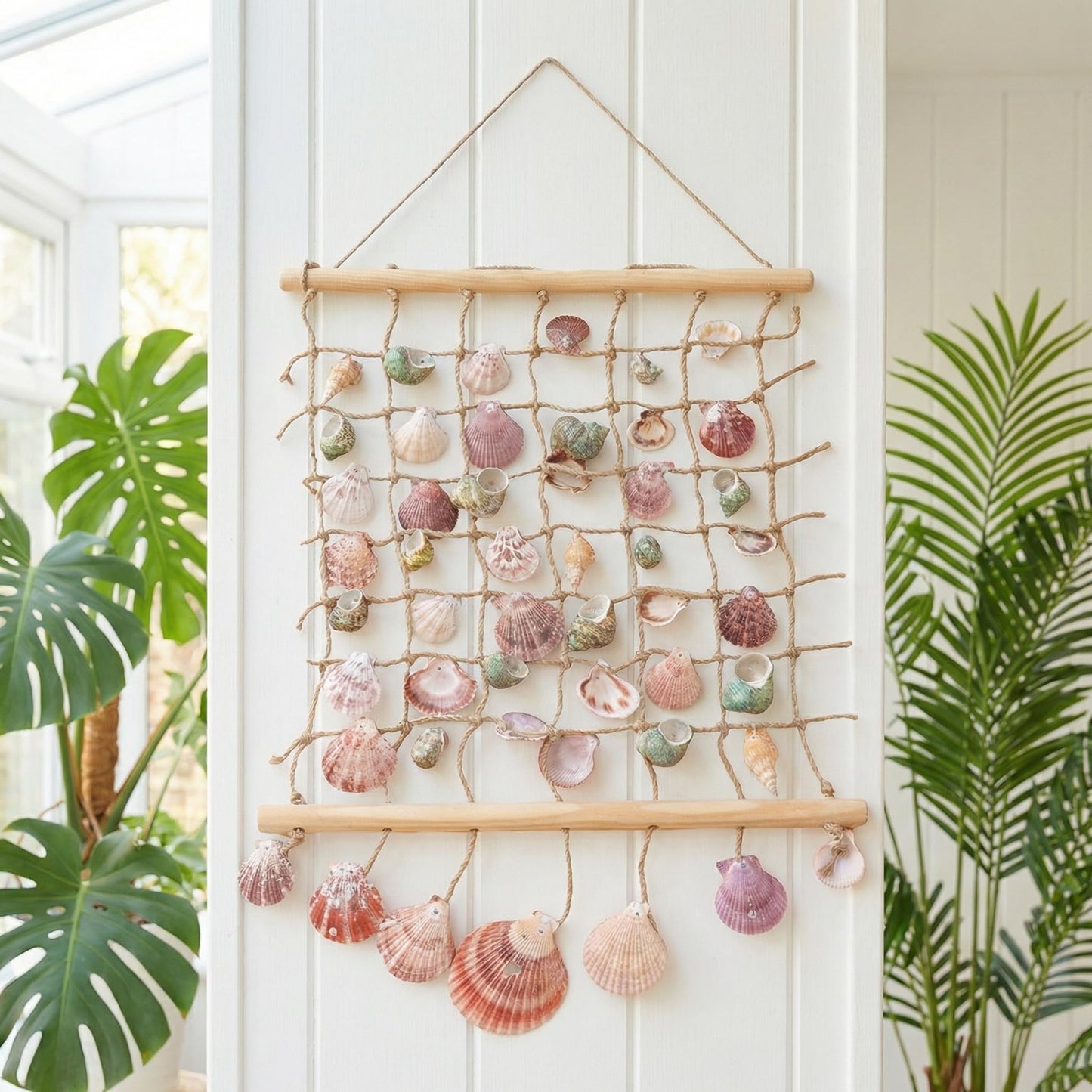 DECHOUS Sea Shell Wall Hanging Decor: Beach Ocean Macrame Wall Hanging Seashell Decor for Home Coastal Beach Themed Room - 20x15 Inch