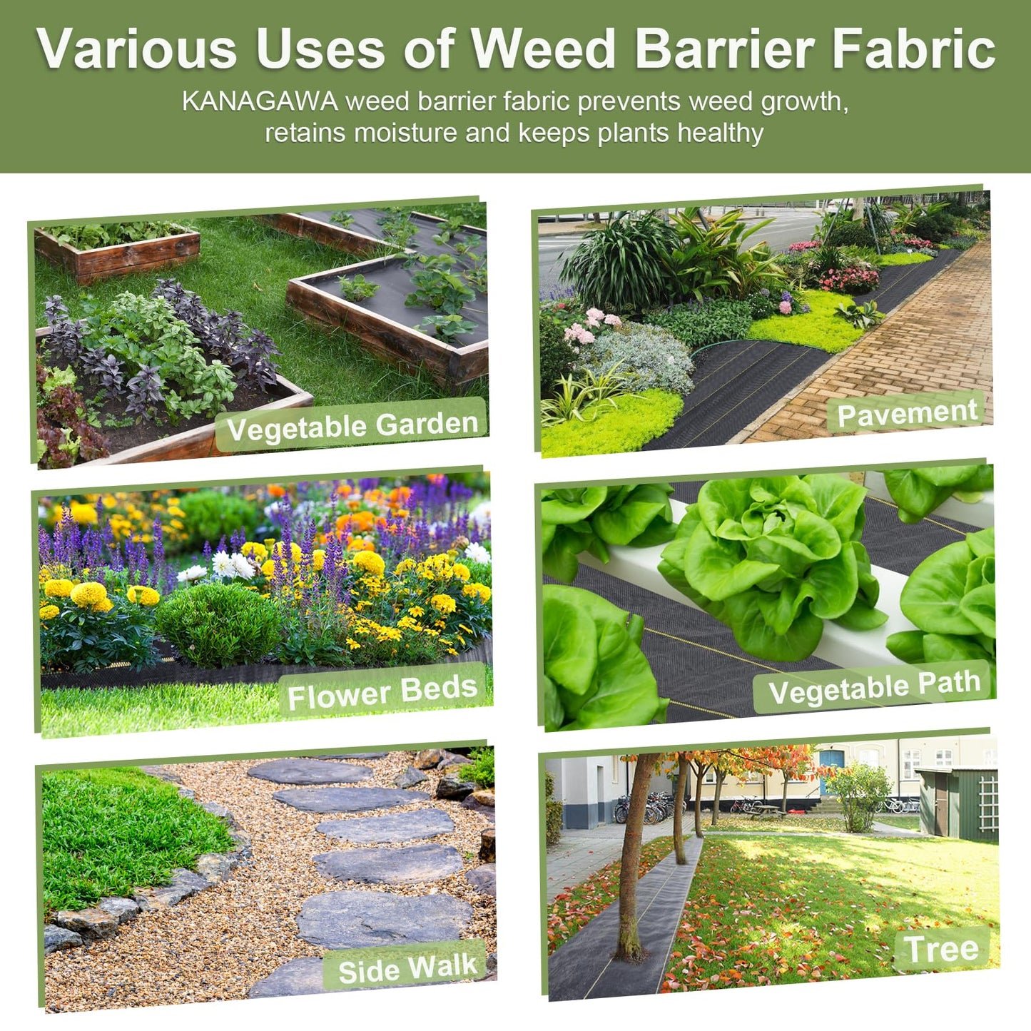 KANAGAWA 3oz Heavy Duty 6ft x 300ft Weed Barrier Fabric Professional Woven Landscape Ground Cover with 90 Landscape Staples, Landscape Fabric Density for Driveway Garden Yard Greenhouse Gardening