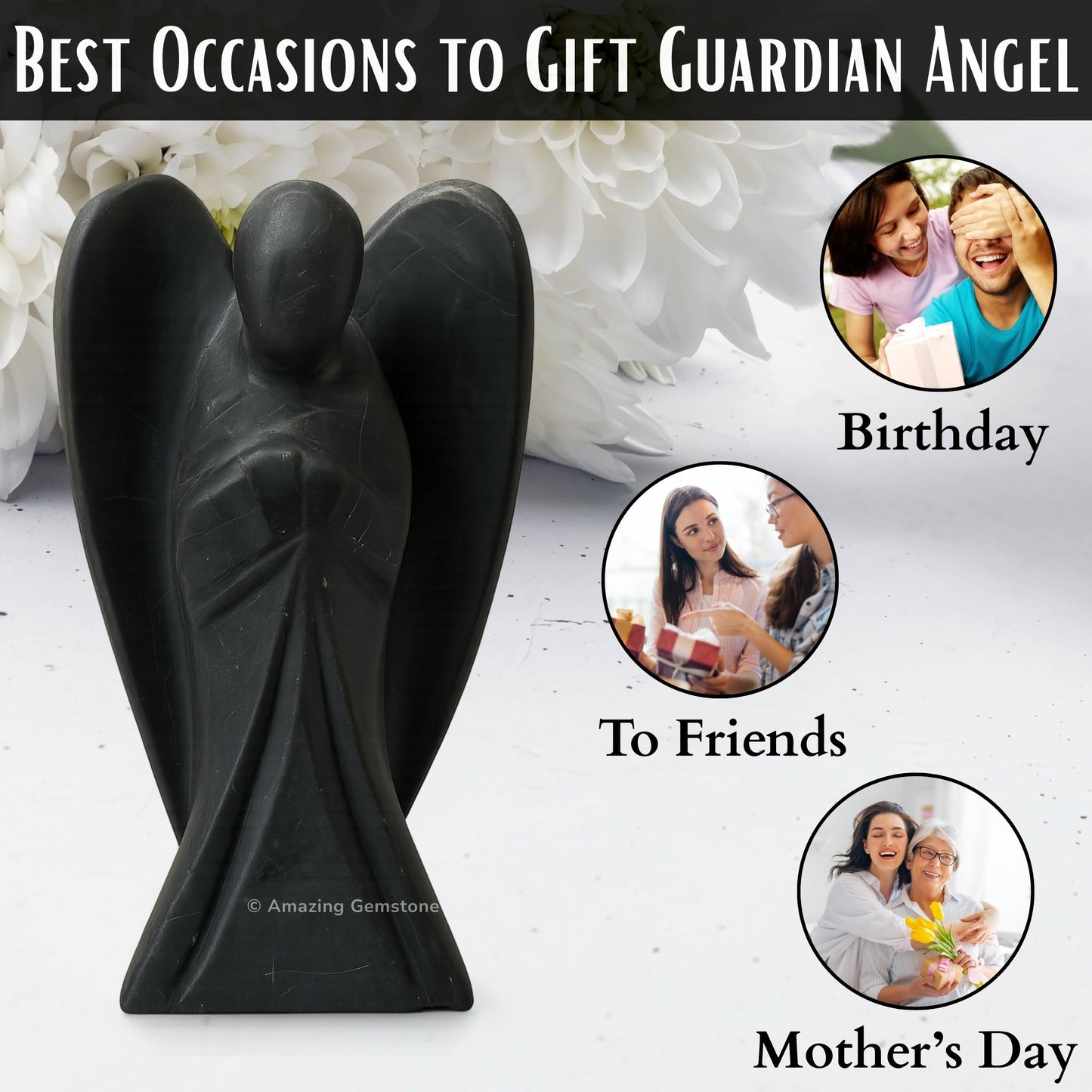 Amazing Gemstone Shungite Angel - Shungite Crystal Angel and Pocket Guardian Angel Crystal Figurines (1.5 Inches)
