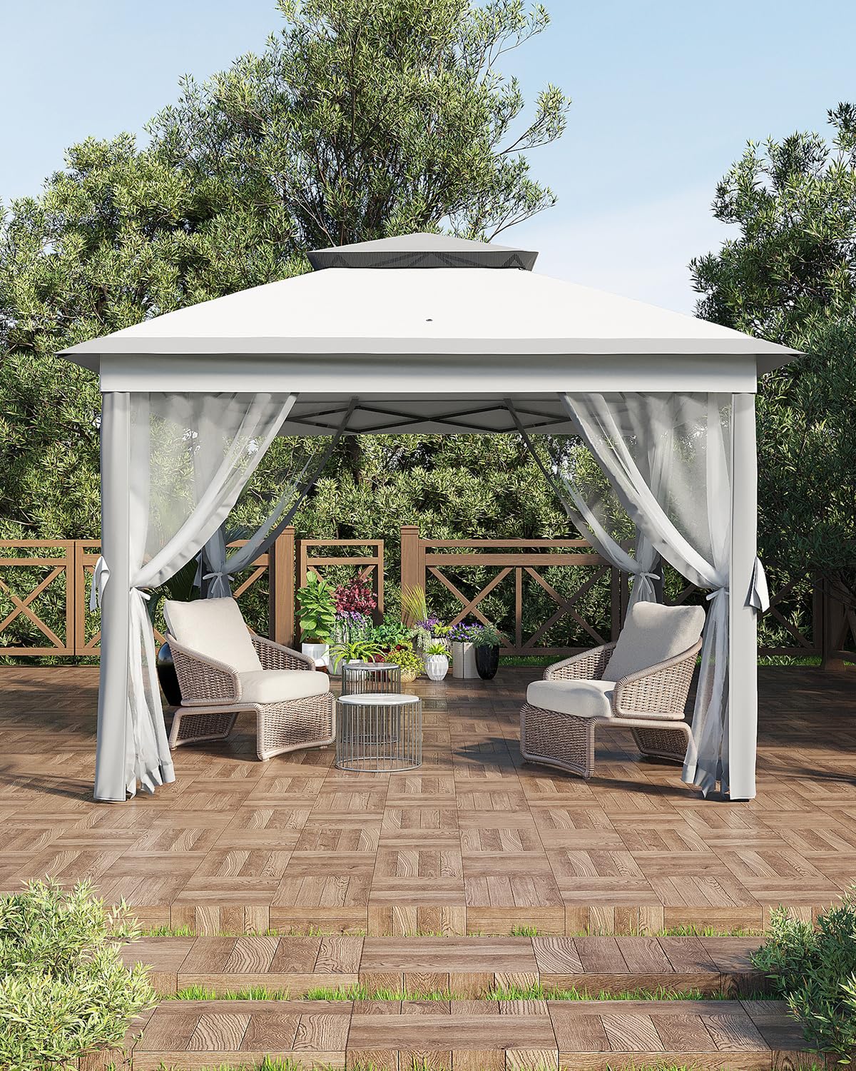 Garveelife 11x11 Pop Up Gazebo Tent with Mosquito Netting, Outdoor Canopy Shelter Easy Setup, Water & UV Resistant - Grey