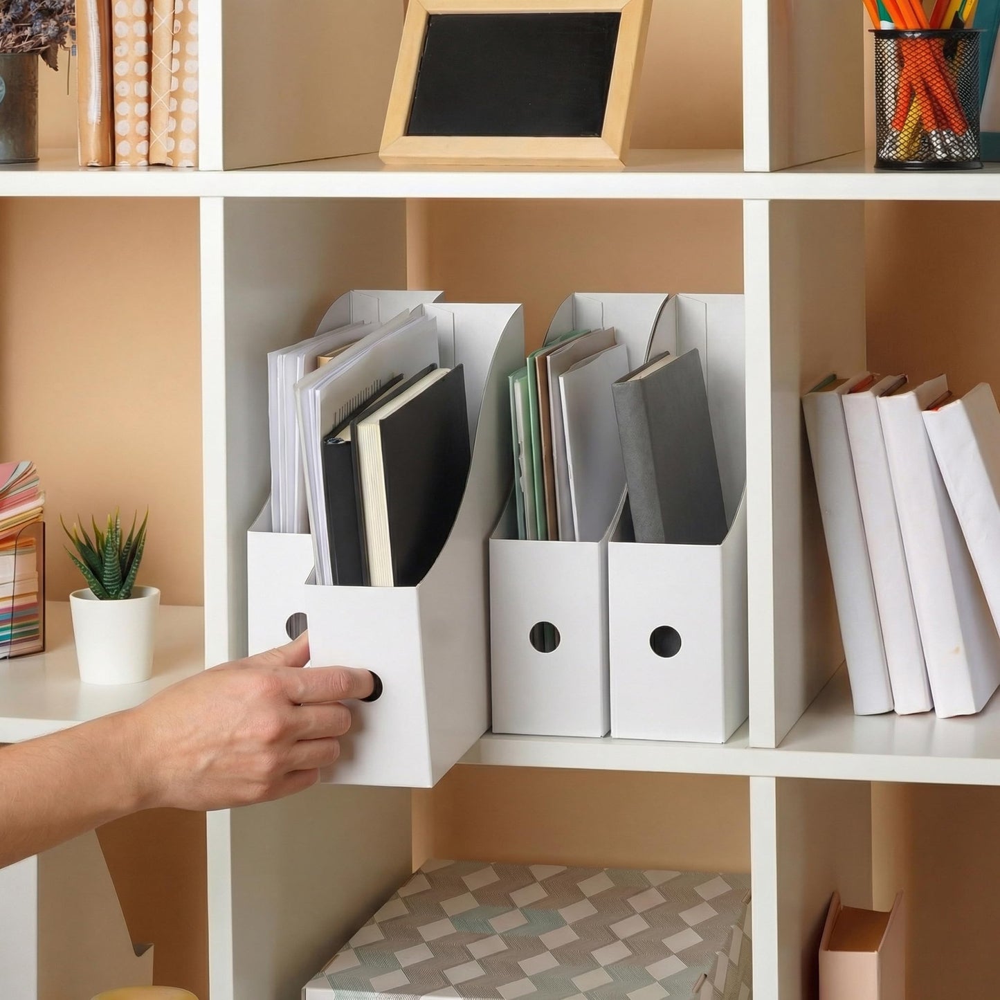 Simple Houseware 6-Pack Magazine File Holder Box, Foldable Cardboard Organizer, White