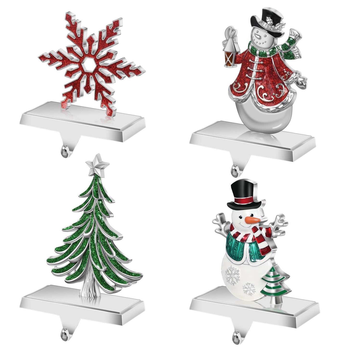 Loncaster Set of 4 Christmas Stocking Holders for Mantle, Christmas Tree Weighted Stocking Holder, Snowflakes Stocking Hangers for Mantle,Christmas Stocking Holder for Fireplace Christmas Decorations