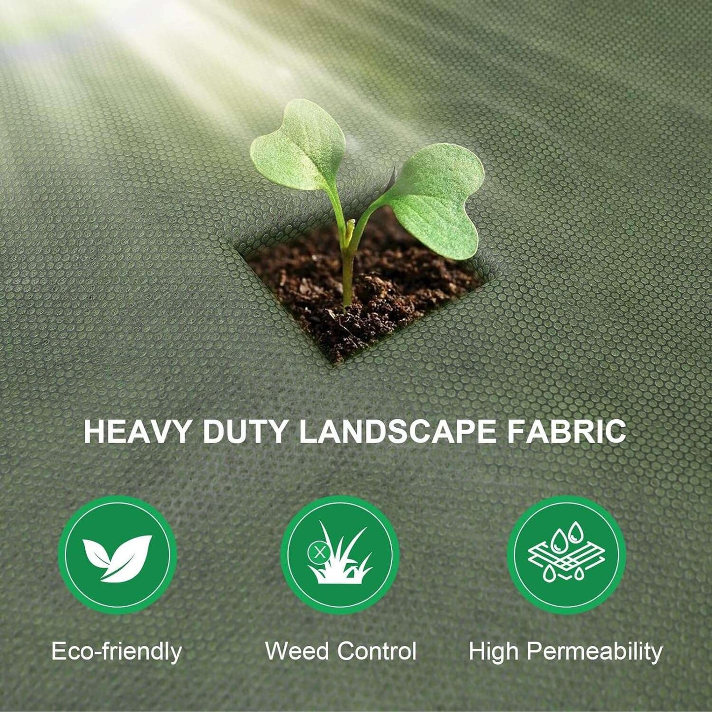 EnonGarden 3x100ft Weed Barrier Fabric & Landscape Fabric,Green Black Heavy-Duty Non-Woven Ground Cover, Easy Setup Weed Control Mat for Garden, Yard, Farm, Orchard, Fruit Trees