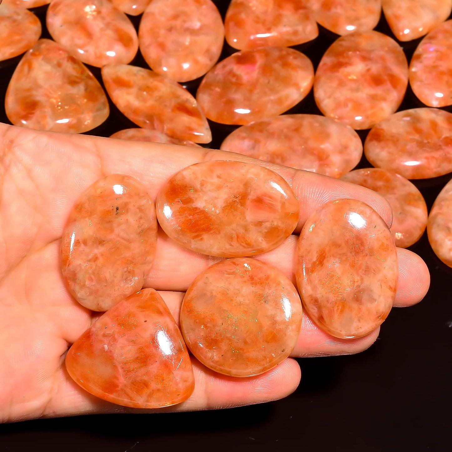 Natural Sunstone Gemstone- Healing Crystals for DIY Jewelry Making -Loose Natural Cabochon -Perfect for Crafting Unique Jewelry Designs Gift for Her, Mother and Wife (5 pcs, 25-35 mm)