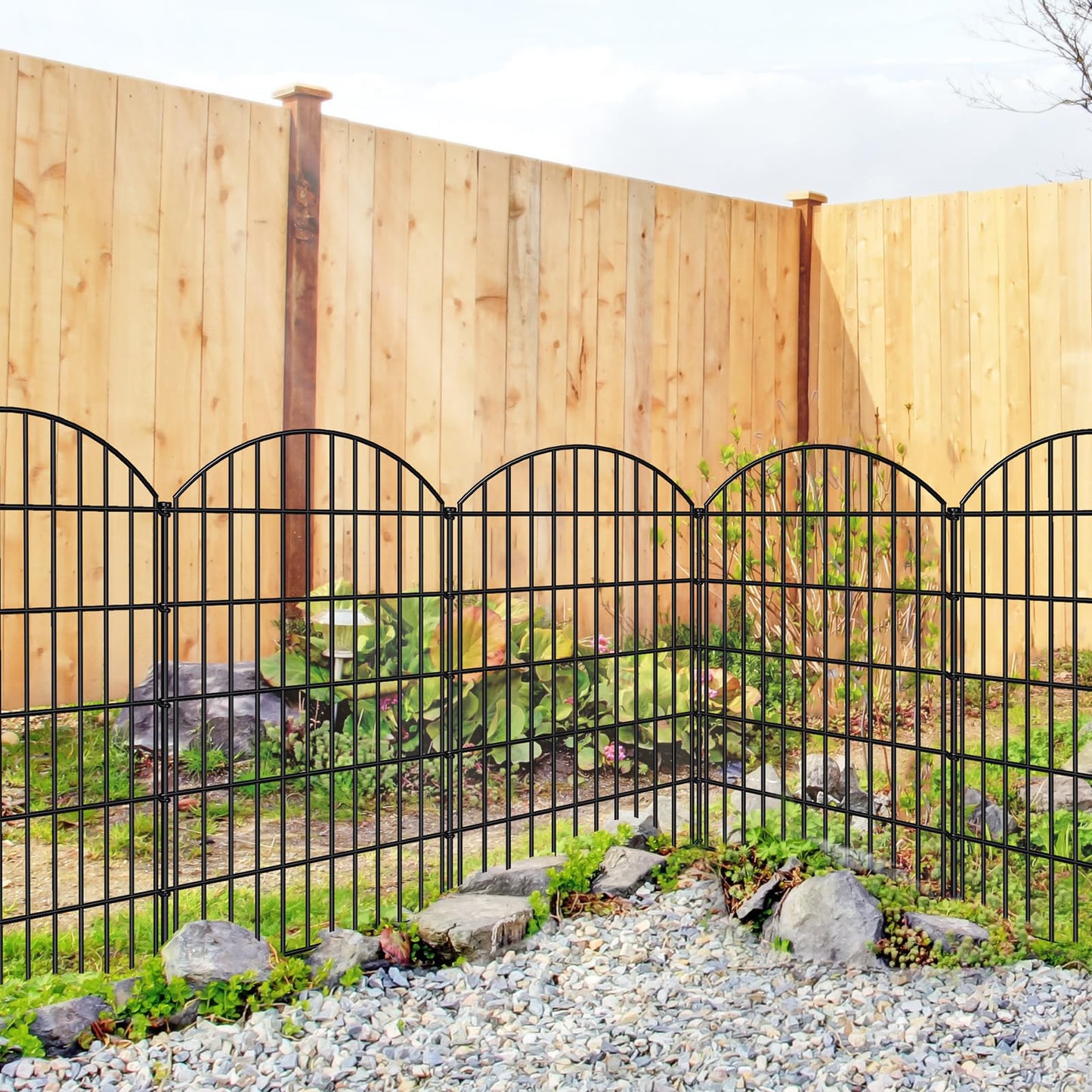 FOREHOGAR Metal Garden Fence 42in (H) x 23.3ft (L), 10 Panels + 11 Stakes Dog Fence Border Fence Animal Barrier, No Dig Garden Fencing for Yard Flower Bed Lawn Patio Outdoor, CTW4210 Black