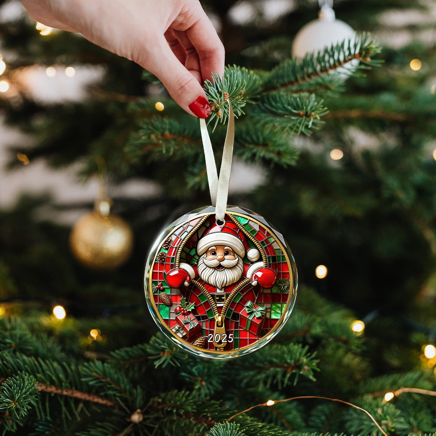 Christmas Tree Fun Santa Claus Decorations, Christmas Ornaments 2025,Painted Glass Style, Unique for Adults