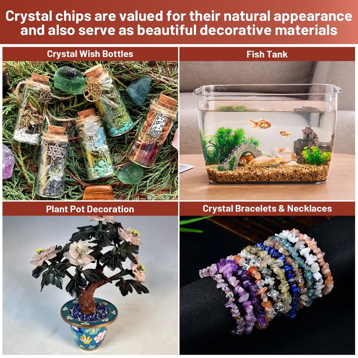 1.1lb Natural Crushed Hematoid Quartz Crystal Tumbled Chips-Healing Crystals Chips Bulk, Crushed Crystal Gemstones for Crafts, Beautiful Package for Gift (Hematoid Quartz)