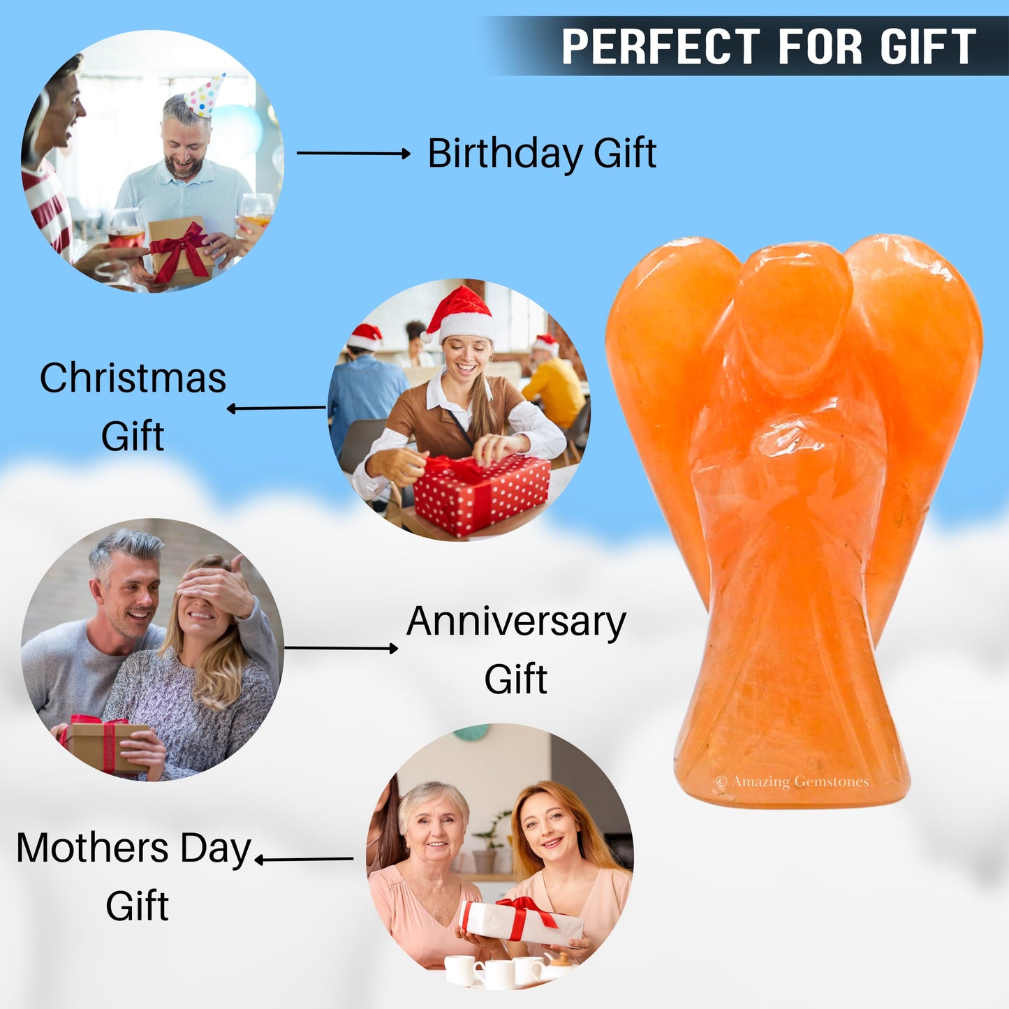 Amazing Gemstone Red Aventurine Angel - Red Aventurine Crystal Angel and Pocket Guardian Angel Crystal Figurines (1.5 inches)