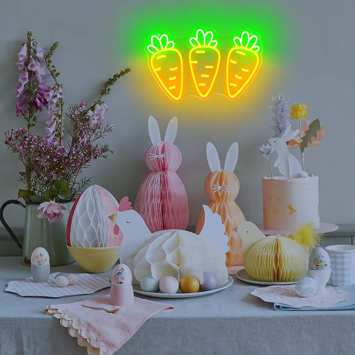Carrot Neon Sign Triple Carrot Cluster Neon for Festive Easter & Garden LED Wall Decor Vegetable ShopLight Carrot Lover Gift Garden Decor Sign