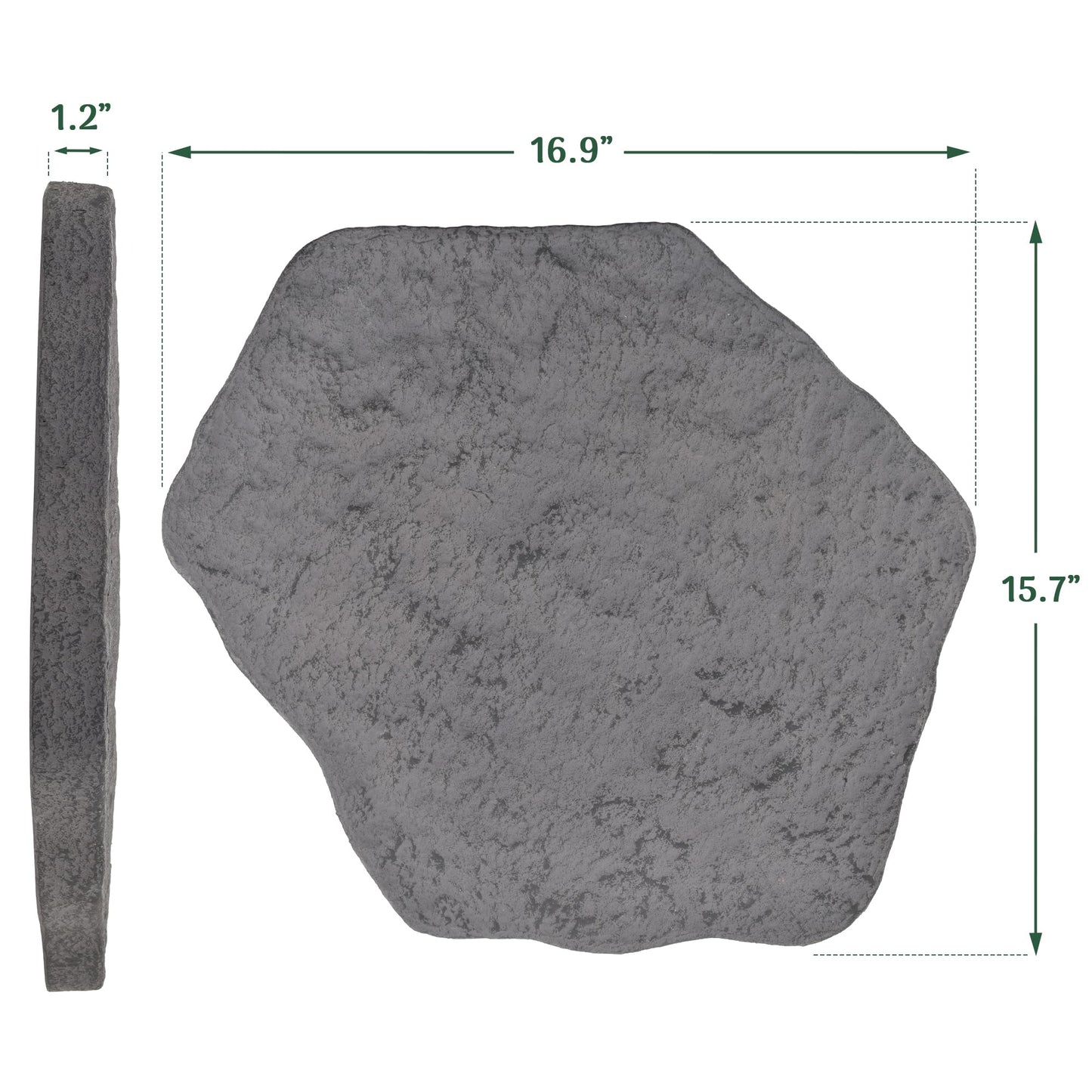 Arcadia Garden Products Set of 4, 16x17” Dark Gray Stepping Stone Fiberclay Pavers, Outdoor Garden Natural Repeatable Pattern Pathway, Faux Stone Decorative Landscaping Walkway