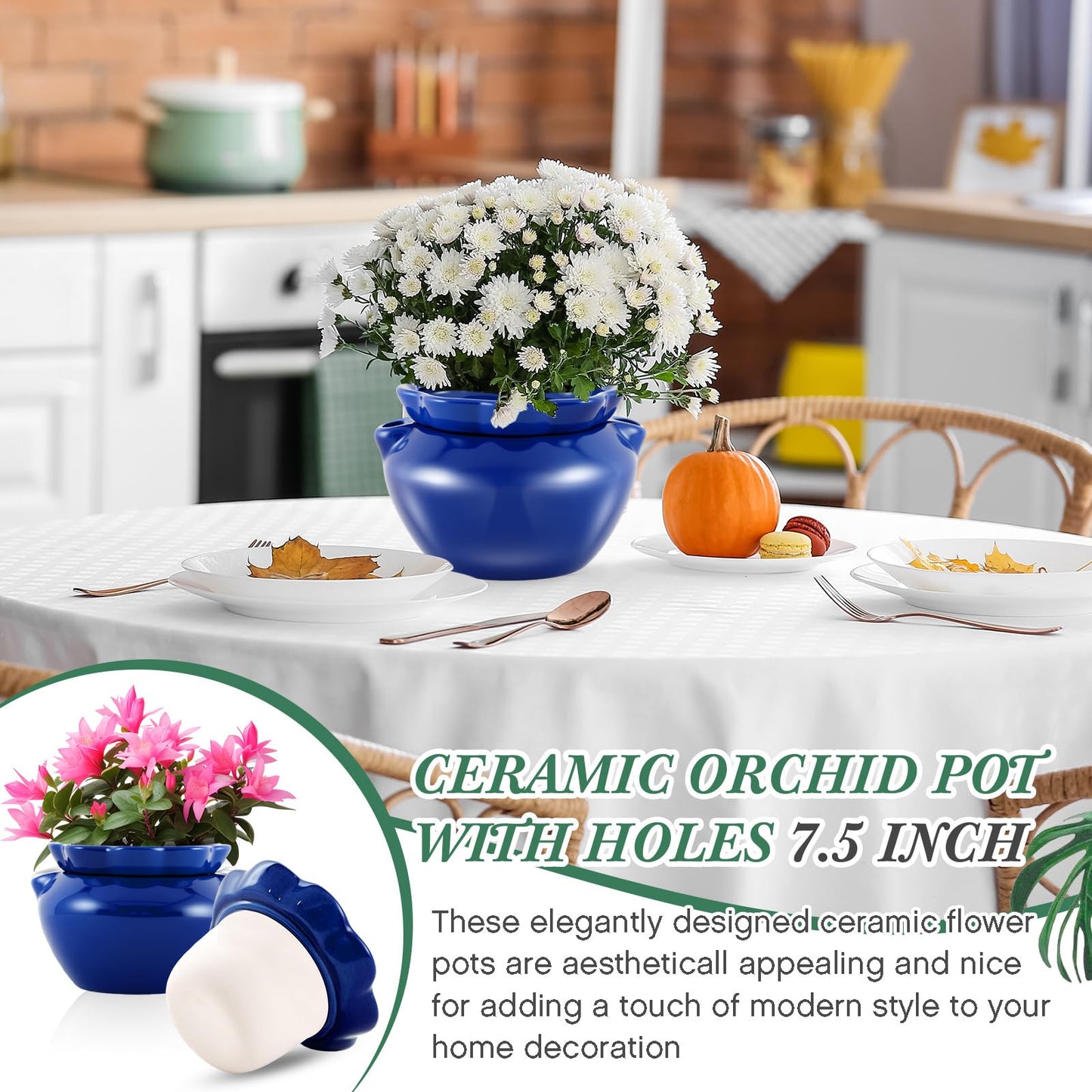 Sunnychicc 2 Sets African Violet Pots 7.5 Inch Self Watering Pot for Indoor Ceramic Self Watering Planter for Flower Lovers Ideal Plant Pot Thriving Flower Maintenance