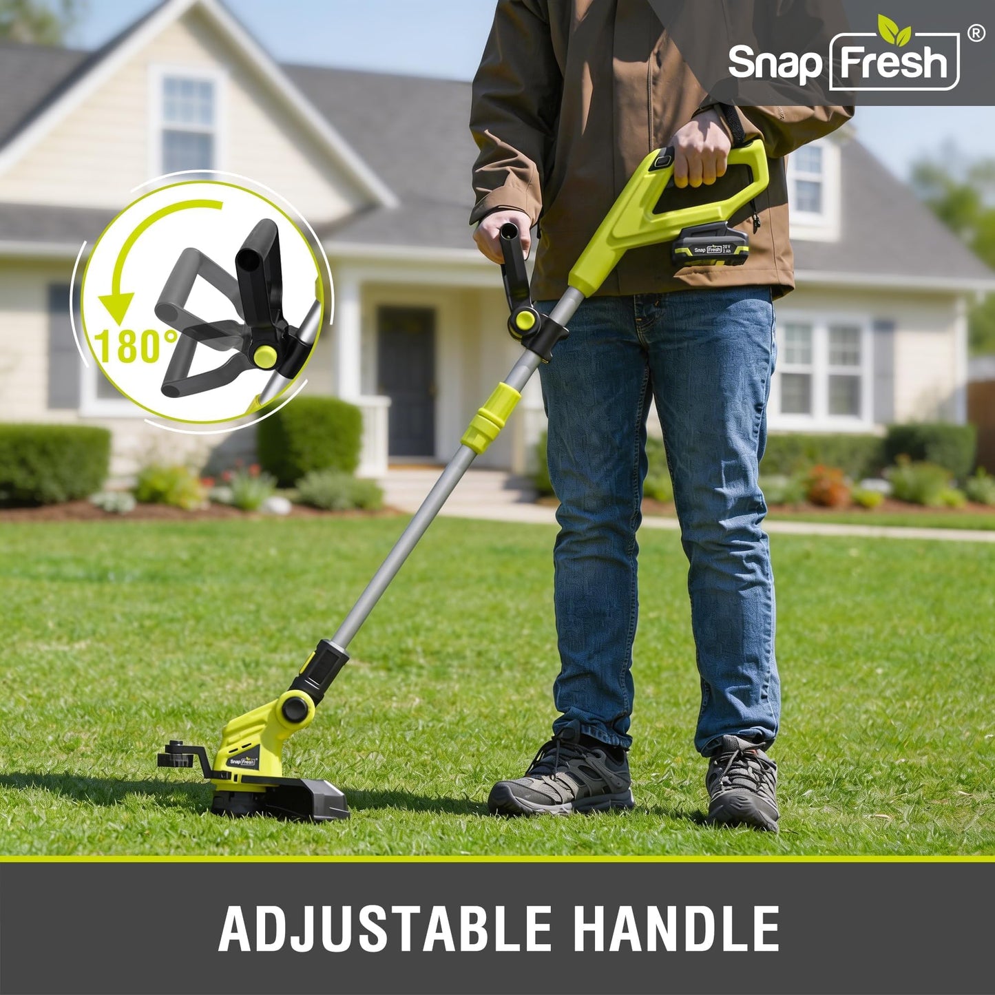 SnapFresh 20V Cordless String Trimmer, 12" 2-in-1 Weed Wacker and Lawn Edger with Wheels, 8000 RPM Auto Feed Spool, 2.0Ah Battery and Fast Charger Included, Lightweight Battery Powered Weed Eater
