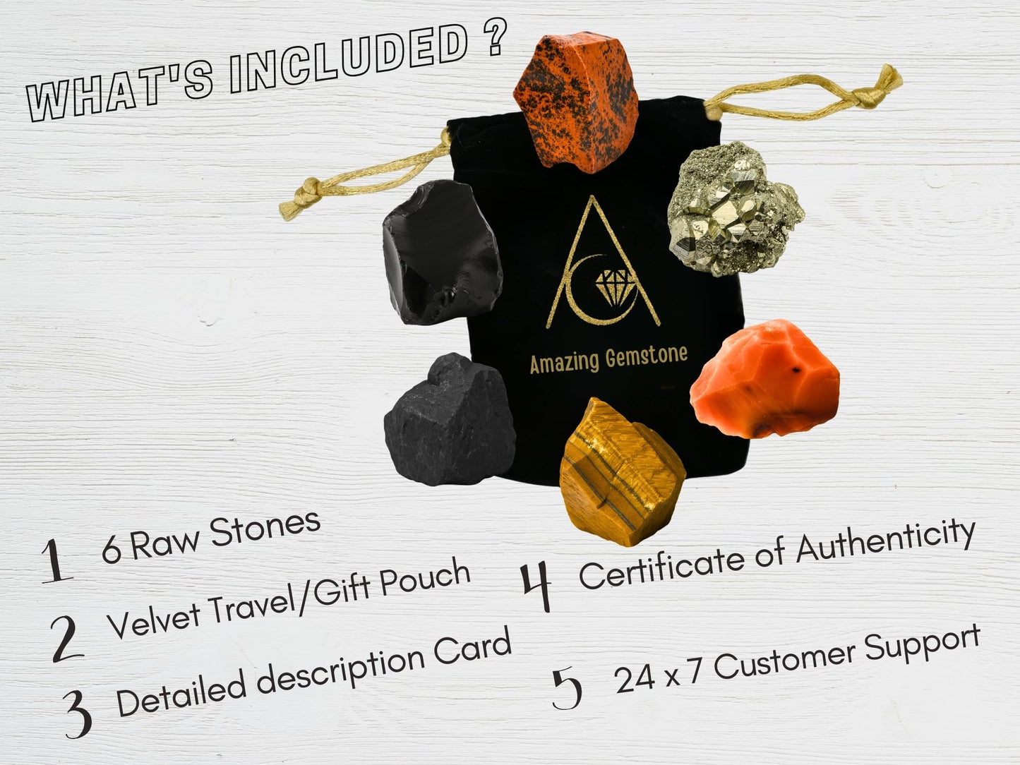 Amazing Gemstone Crystals for Protection Manifestation, Set of 6 Shungite, Pyrite, Black Obsidian, Carnelian, Tiger Eye and Mahogany Obsidian Healing Crystals and Stones