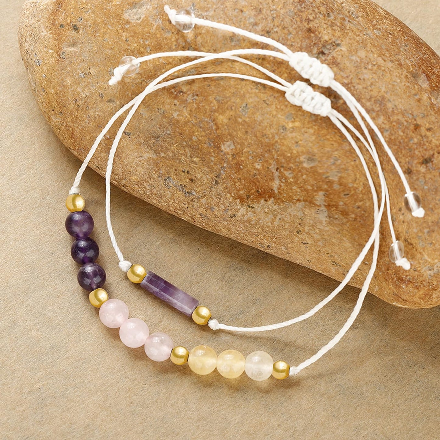 MORIANCE Amethyst, Citrine, Rose Quartz Crystal Bracelets - Spiritual Anxiety Relief & Protection Healing Bracelet for Women & Men