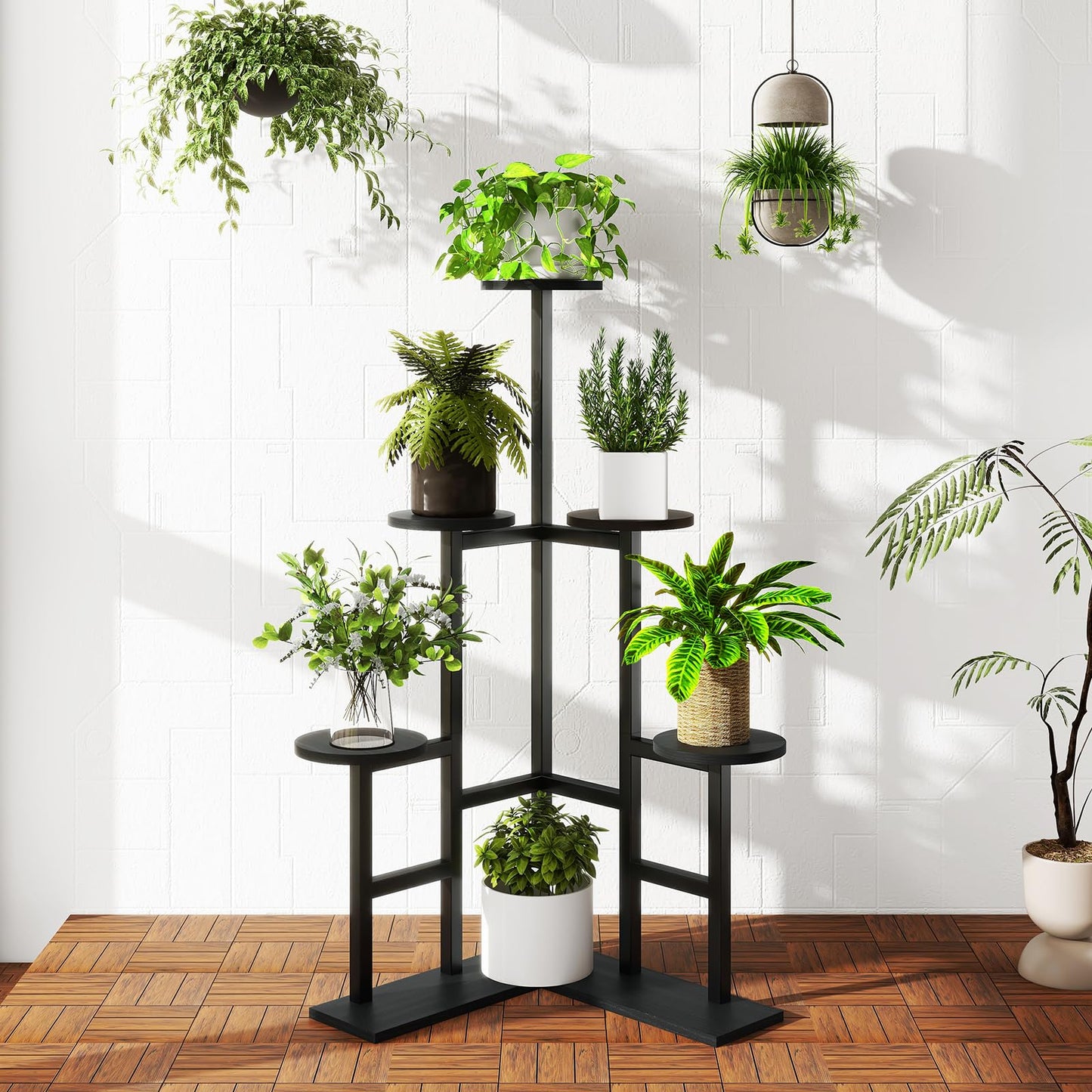 IBUYKE 6 Tier Plant Stand Indoor, Tall Flower Pot Stand for Multiple Plants, Tiered Corner Plant Shelf for Living Room Patio Balcony Garden, , Black TMJ072B