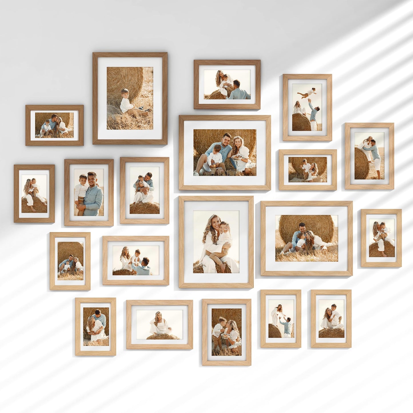 Venusmiles 20 Pack Picture Frames Collage Wall Decor, Gallery Frame Set for Wall Mounting or Tabletop Display, Multi Sizes Including 4pcs 8x10, 8pcs 5x7, 8pcs 4x6, Oak