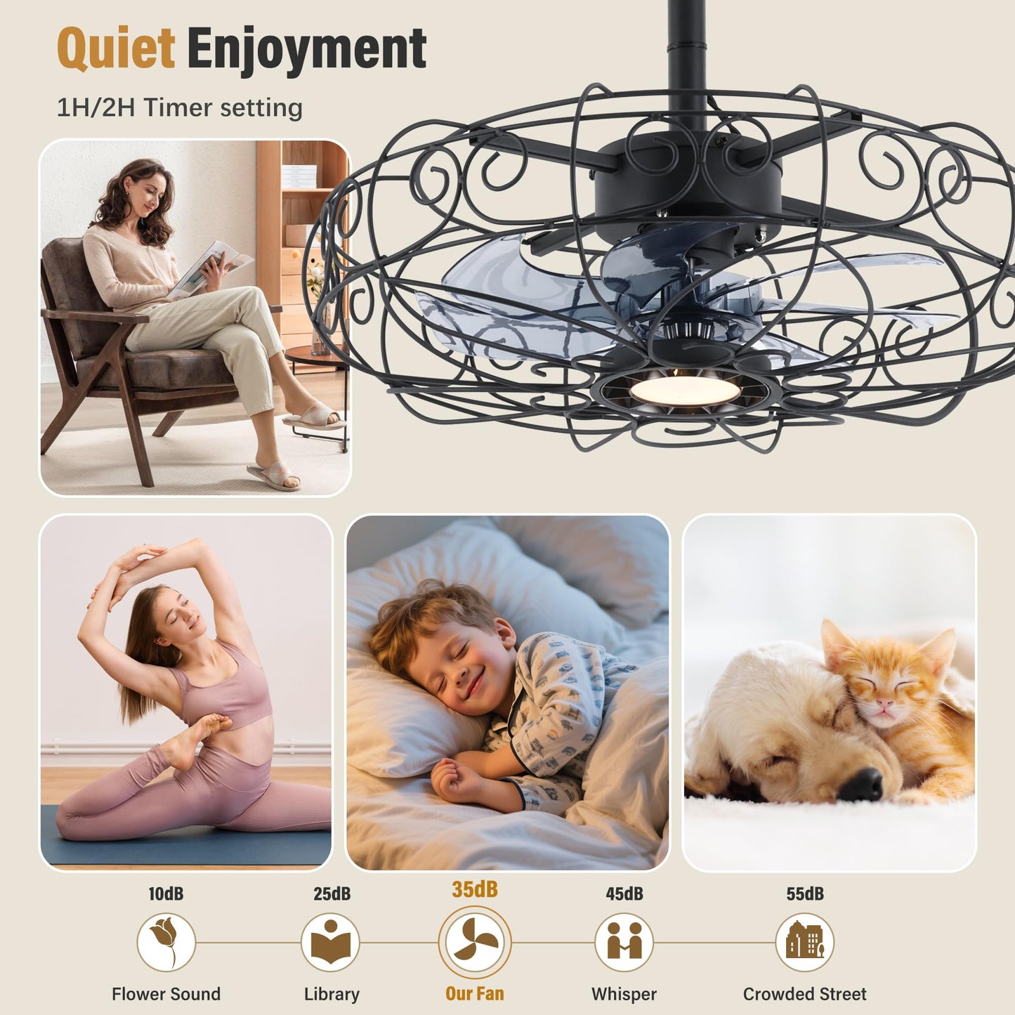 Kuailkag Waterproof Gazebo Fan 20-Inches,Outdoor Ceiling Fan with Light and Remote,APP,3CCT 6-Speeds Plug-in Patio Fans for Outside Porch Pergola(Black)