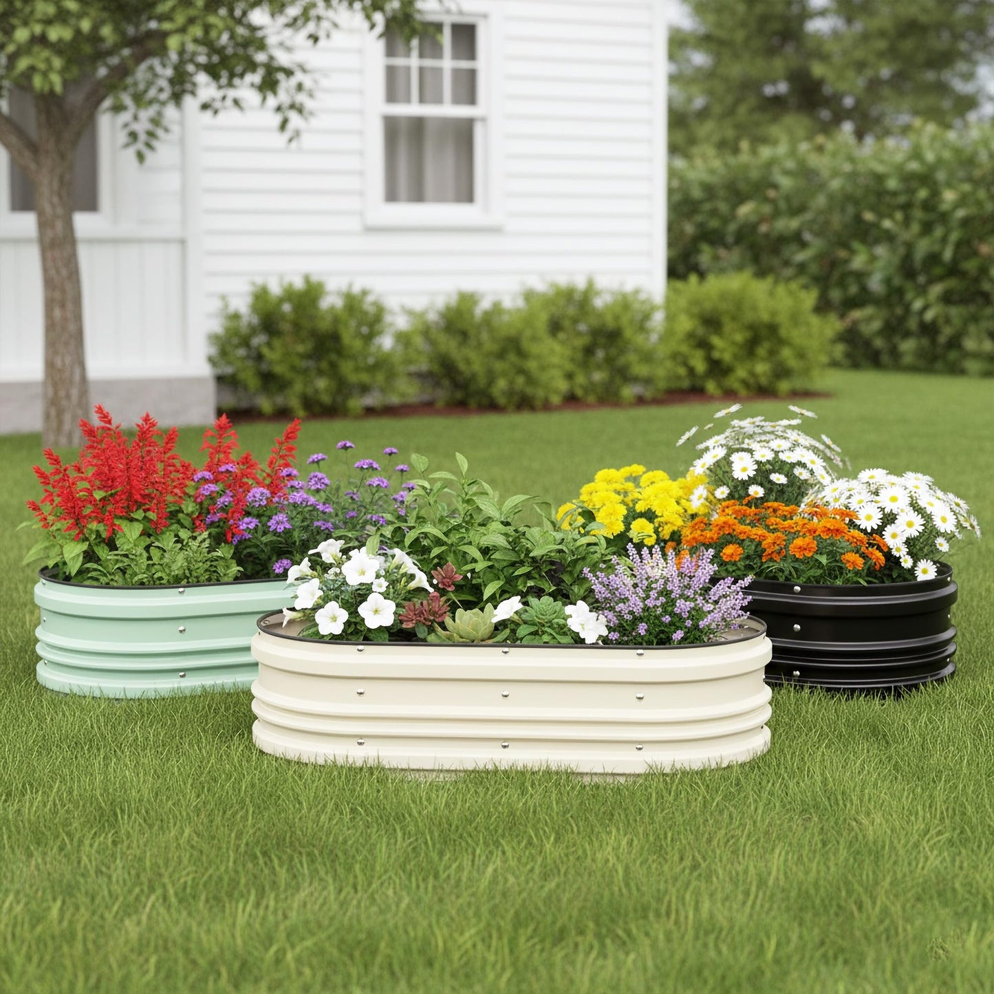 WORKPRO 2PK 4x2x1ft Outdoor Galvanized Raised Garden Bed Kit, Rust & Corrosion Protection, Easy Assembly, Safe Edge, Ideal for Vegetables & Flowers, White