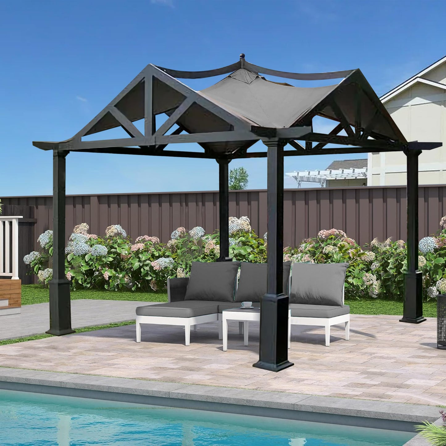 SCOCANOPY Replacement Top Fit for Lowe's Allen Roth 10X10 Ft Gazebo Model #GF-12S039B / GF-9A037X,(Gray)