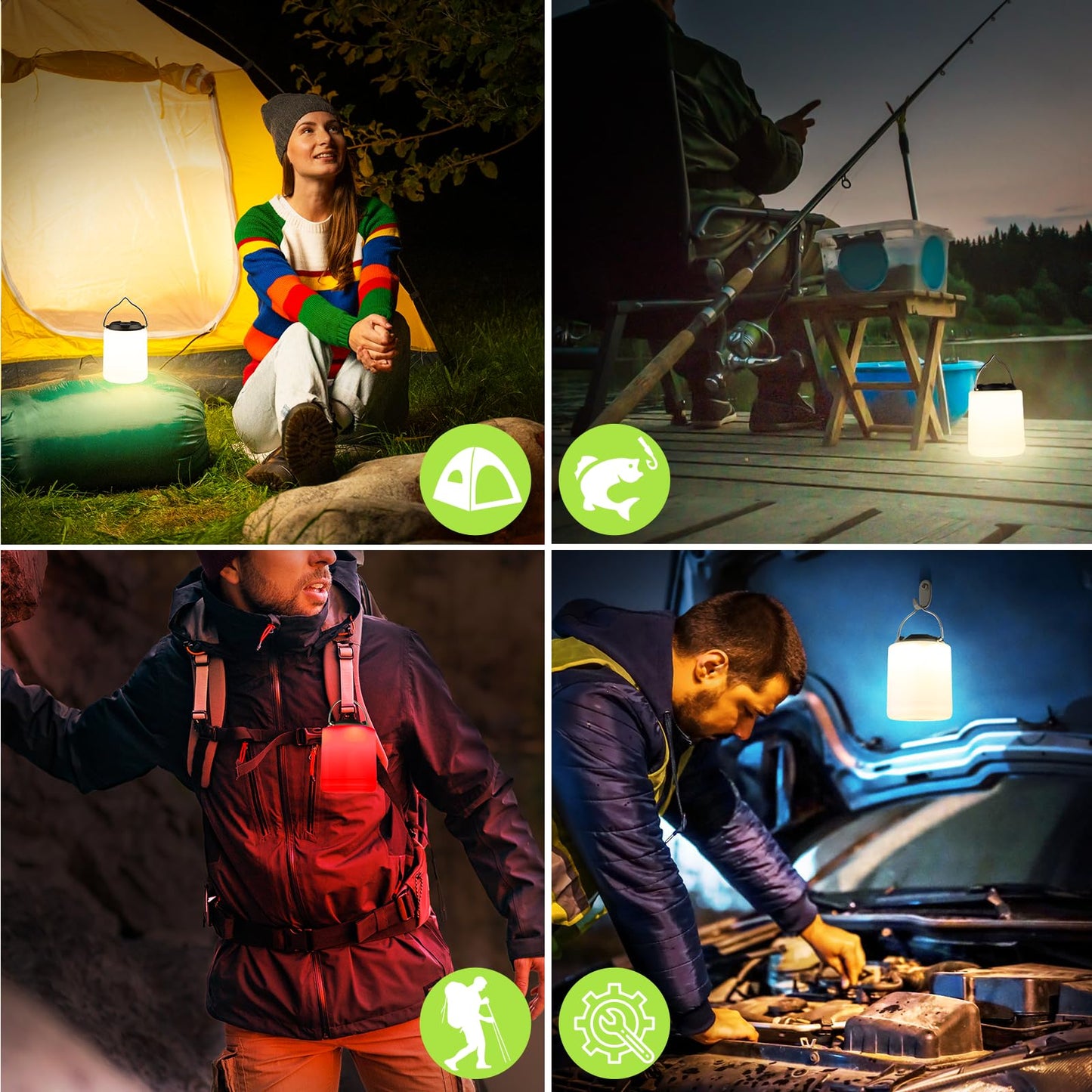 BOBKID LED Camping Lantern, Rechargeable Camping Light, 4 Modes Outdoor Flashlights Lanterns with 1000LM, Water Resistant Portable Emergency Camp Light for Hurricane Hiking Survival Kits - Black