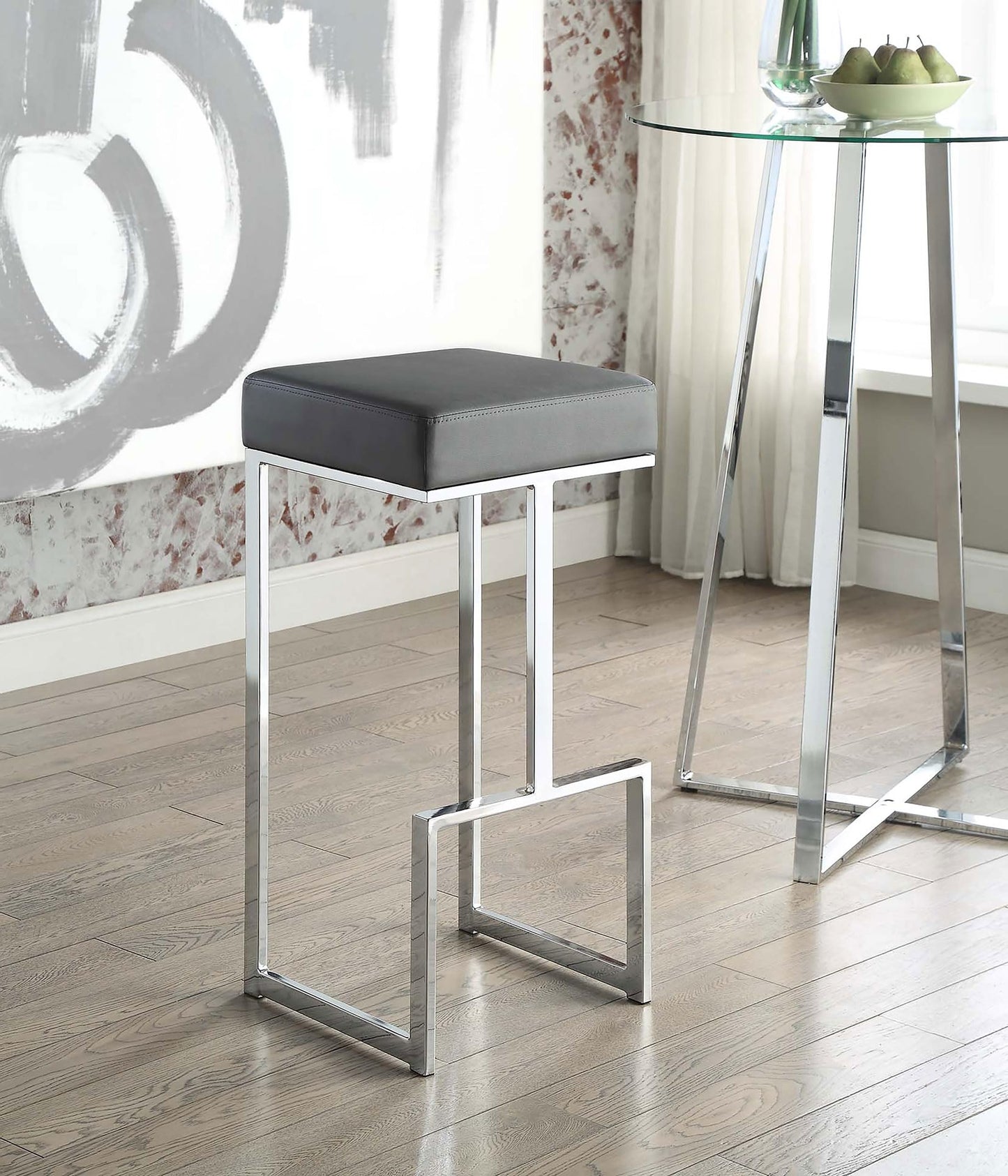 Coaster Home Furnishings - Gervase - Upholstered Bar Stool with Square Design, Foam-Padded Seat and Metal Frame - Contemporary - Dining Room & Kitchen - Gray & Chrome - 105262