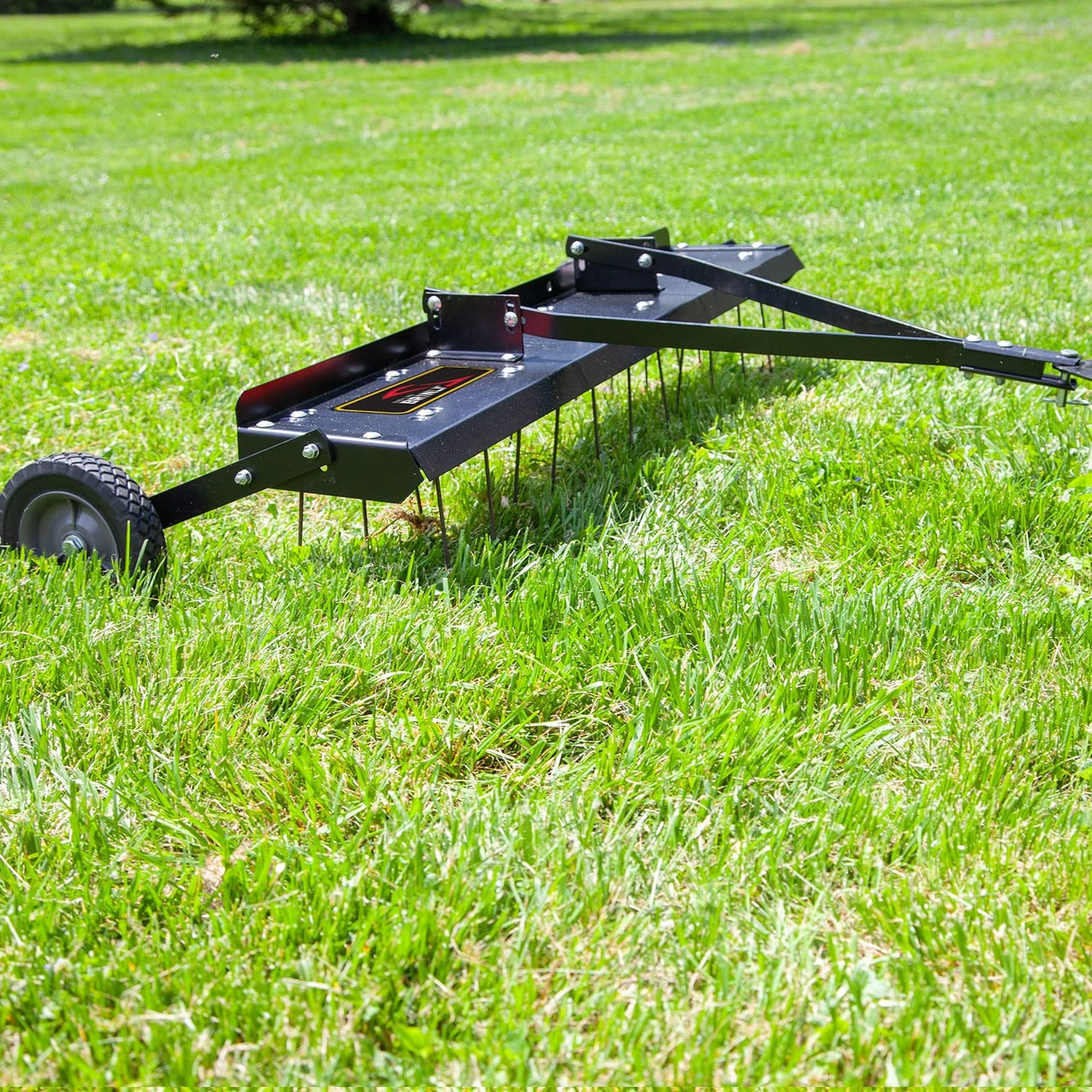 Brinly 48" Tow Behind Grass Dethatcher, Removes Thatch on Large Lawns in Less Time - Matte Black