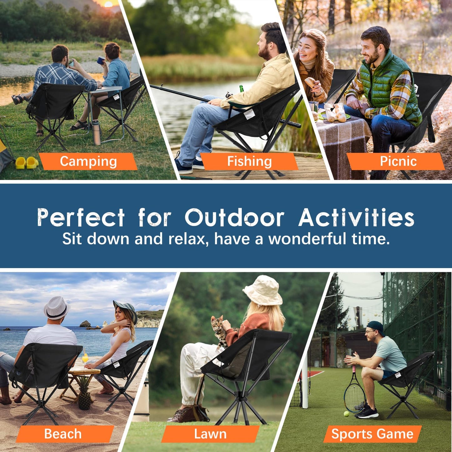 Raynesys 1 Pack Portable Camping Chair, Flexible 360° Rotation, Easy Carry, 8 Seconds Quick Setup Folding Camping Chair, 3.8Lb Lightweight Folding Chairs for Hiking, Beach, Sporting, Travel