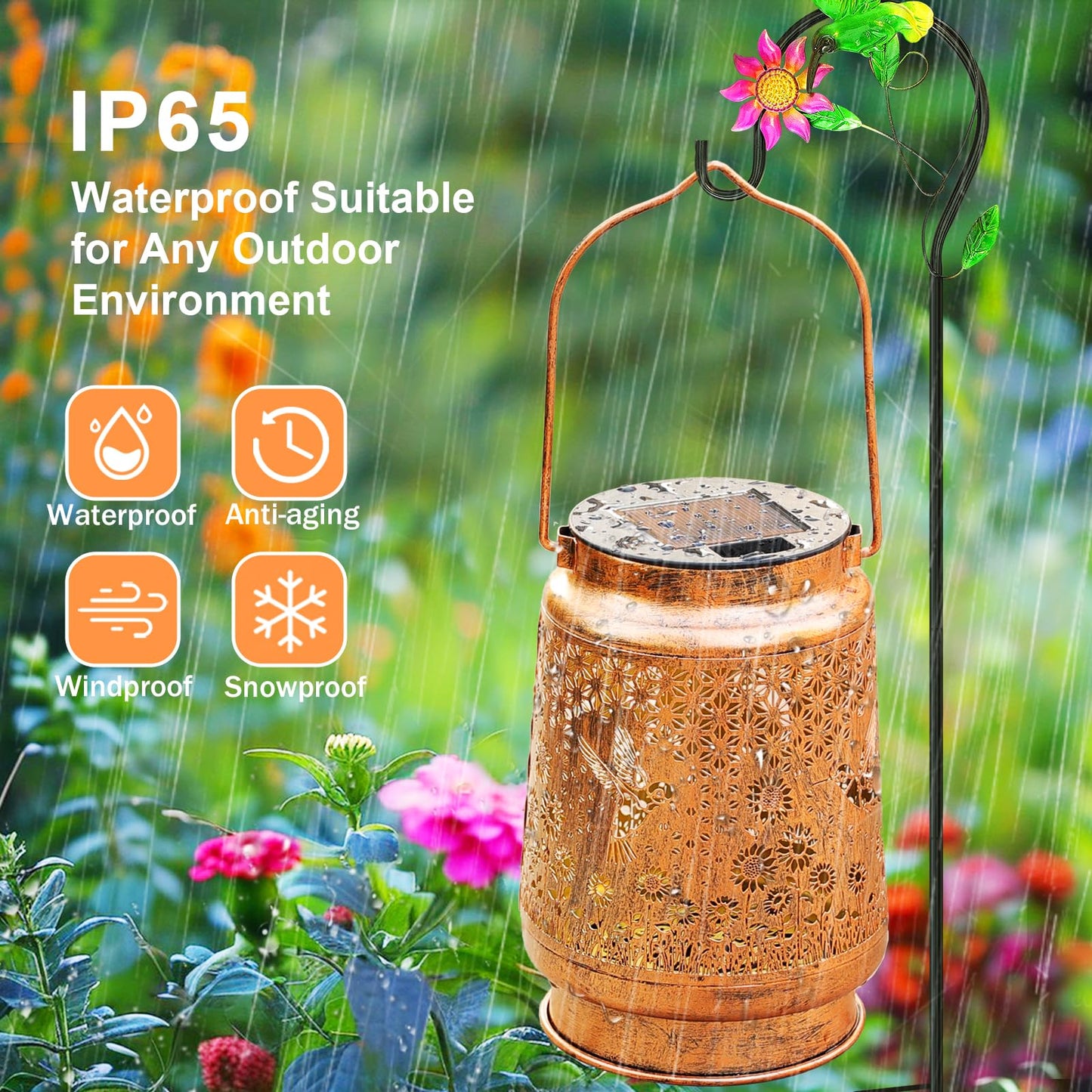 Hummingbird Sunflower Solar Lanterns Outdoor with Shepherd Hook, Birthday Gift Mothers Day Gift for Women Mom Grandma Wife Daughter, Waterproof Hanging Lights, Decor for Yard Garden Patio Porch Lawn