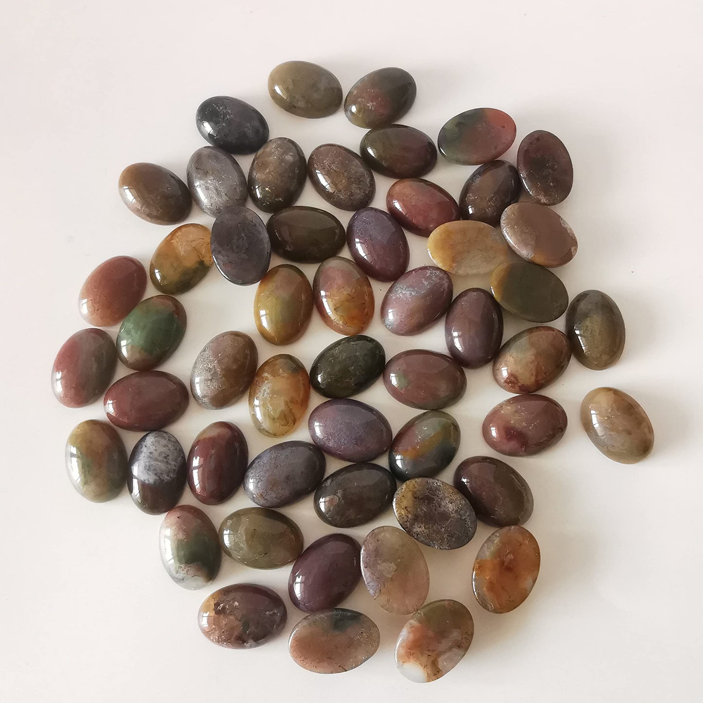 Loveliome 18x13mm Oval Cabochons Flatback Crystal Stone Gemstones Beads for Jewelry Making DIY Pack of 10, India Agate