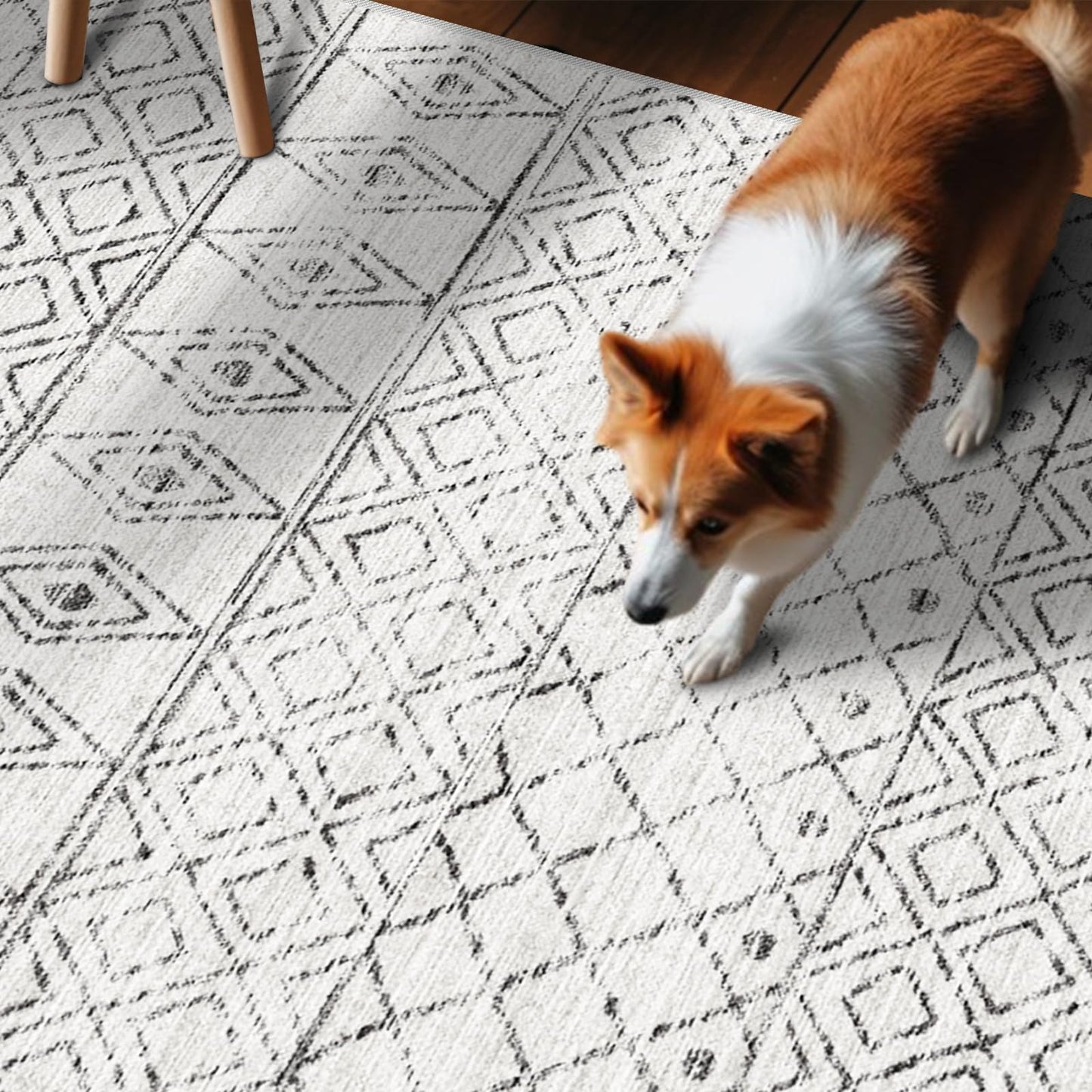 BYYVOO 2x3 Entryway Rug Washable - Moroccan Small Area Rugs for Entryway Low Pile Indoor Mat Non Slip with Rubber Backing Thin Area Rug Pet Friendly for Front Door Kitchen Bedroom 2x3 Geo Grey
