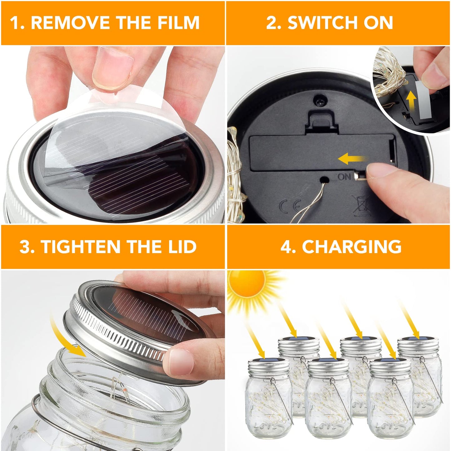 Mlambert Mason Jar Solar Lights -30 LED, 6 Pack Hanging Solar Lanterns Outdoor, Waterproof Fairy Lights for Patio Garden, Warm White