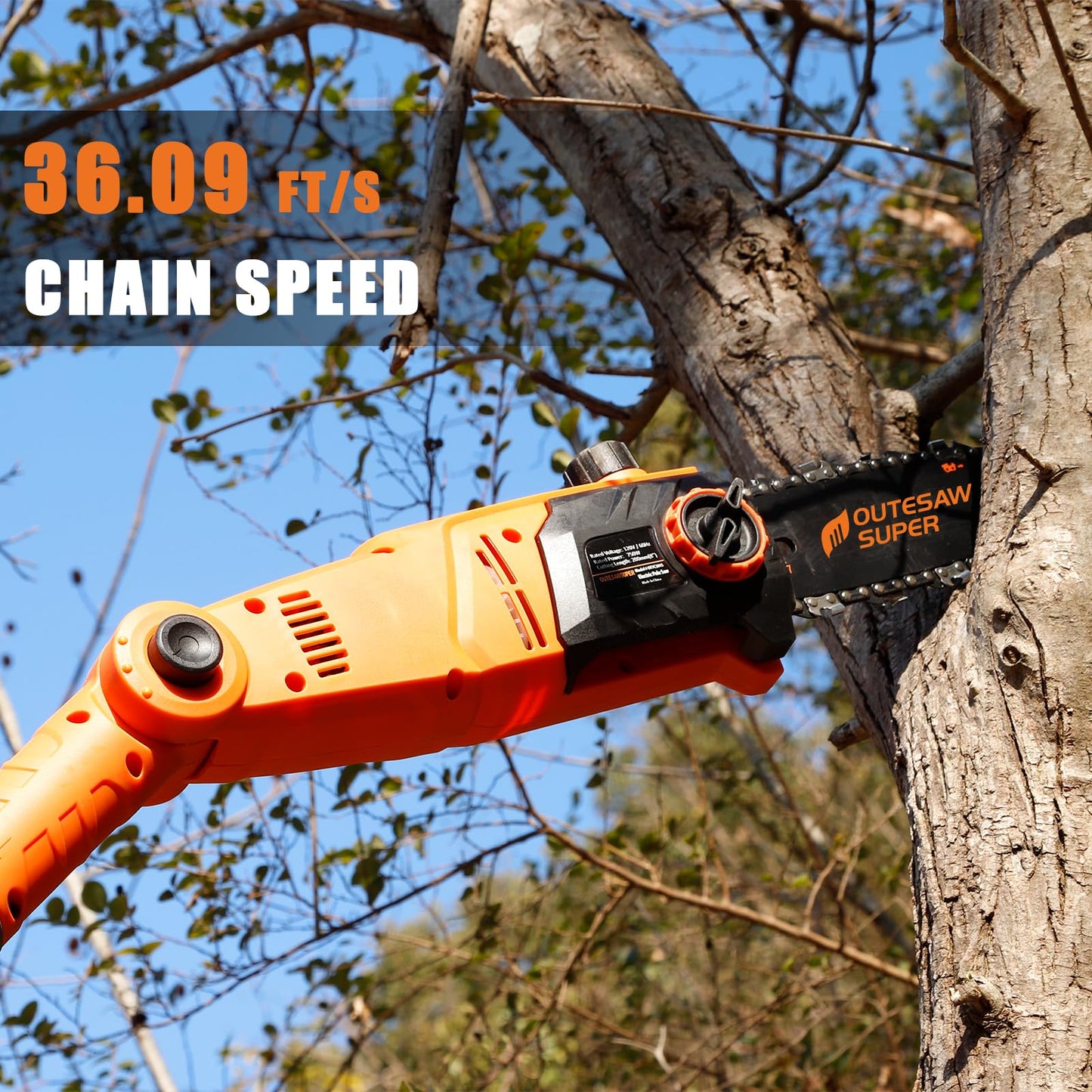 OUTESAWSUPER Electric Pole Saw for Tree Trimming 8-Inch Corded Telescoping Power Pole Saw Adjustable Head Pole Chainsaw for Tree Trimming Courtyard Household