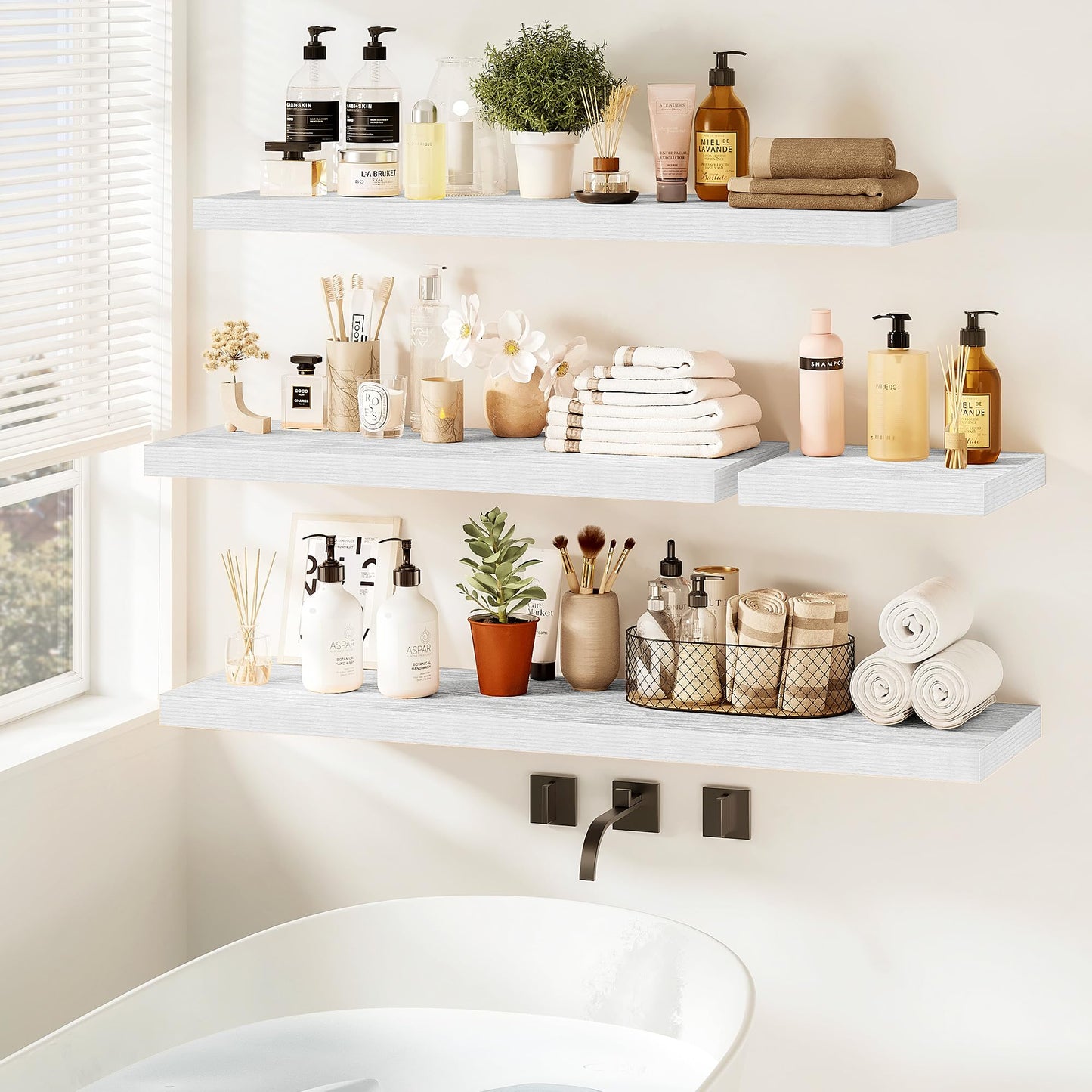 Vivelove White Floating Shelves for wall, 24 Inch Wall Display Shelves with Invisible Brackets, for Bathroom Living Room Kitchen Bedroom Office Farmhouse Home Decor, 24X9.3X1.5 - Set of 2, White