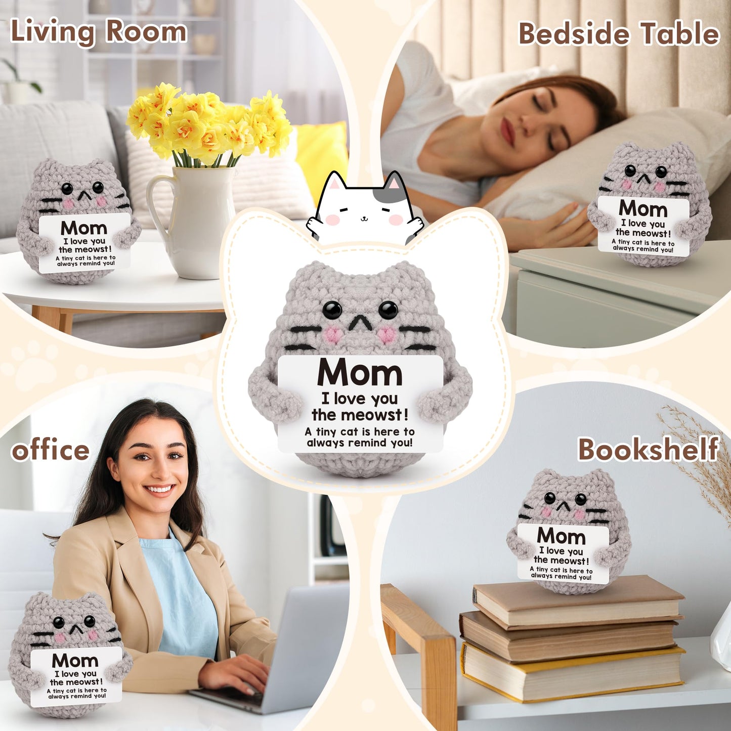 tGifGLonyi Mothers Day Crochet Cat Gifts for Mom from Daughter Son Cute Birthday Gift for Moms Mother Mama, Love You Best Moms Ever Gift for Mother's Day Decoration