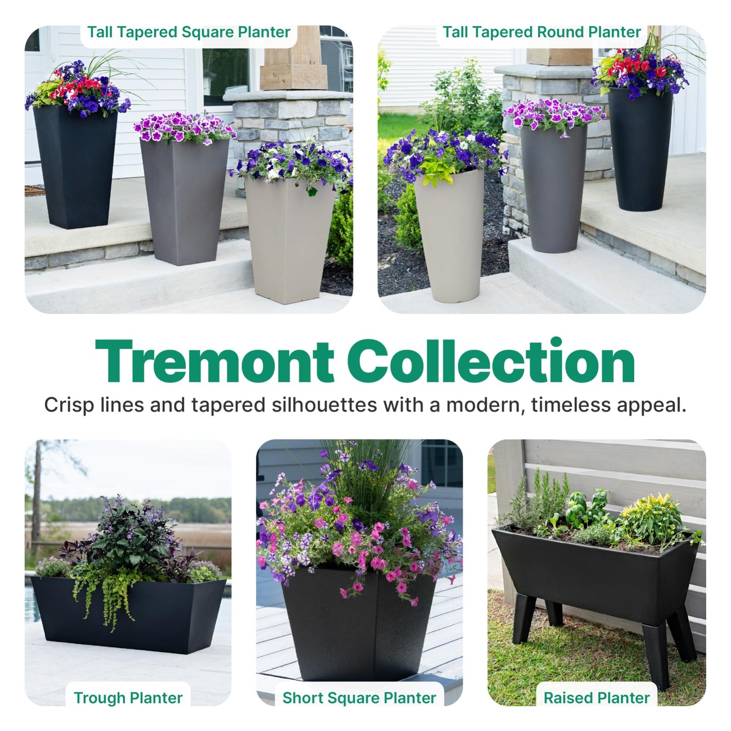 Step2 Tremont Tall Square Tapered Planter, 28", Indoor/Outdoor Plants, Efficient Drainage, Durable Resin, Onyx Black