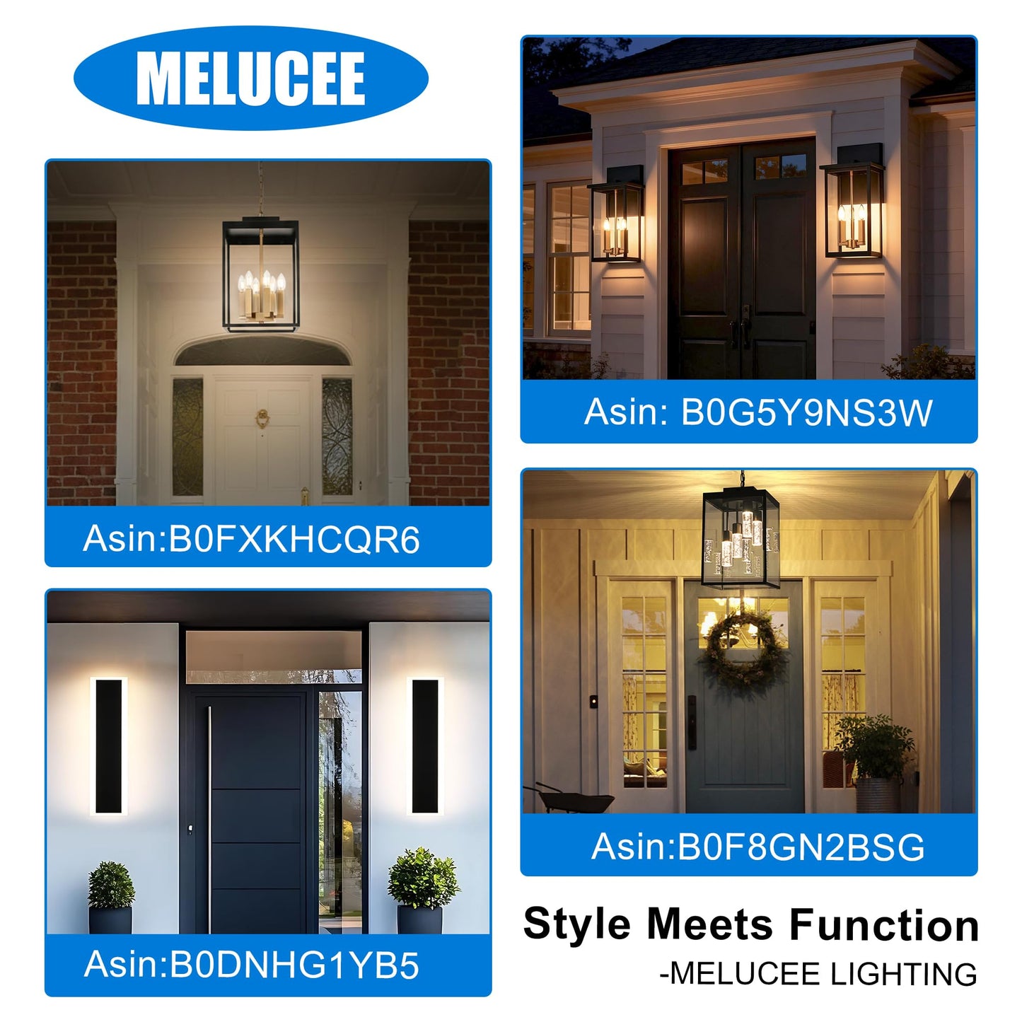 MELUCEE 3-Light Black Outdoor Wall Light Fixture, 16.5" Large Exterior Porch Light Wall Mount Farmhouse Outside Lantern Lights with Clear Glass for House, Patio, Front Door, Porch, Garage