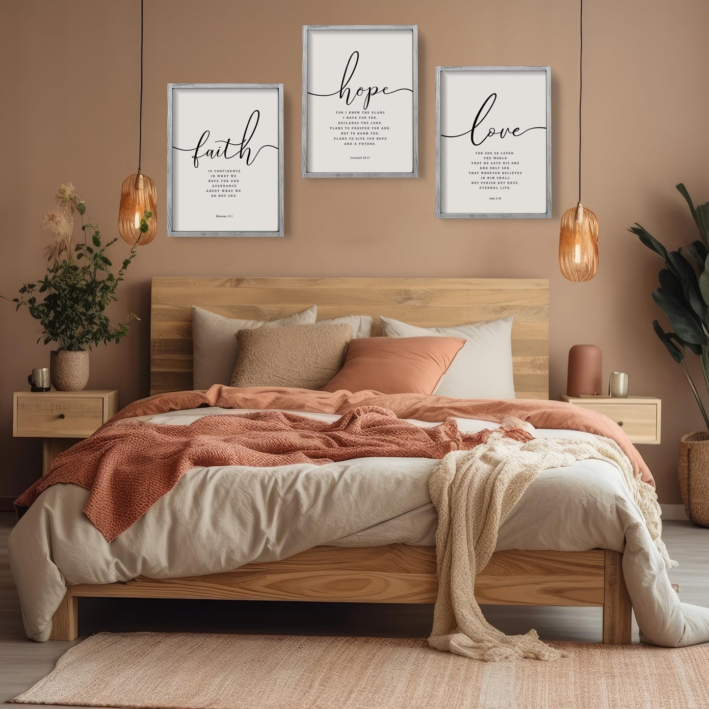 Houmury Set of 3 Framed Farmhouse Bible Verses Wall Decor Sign 11”x14” Christian Faith Scripture Wall Art for Home Living Room Bedroom Wall Decor (11"x14" Grey)