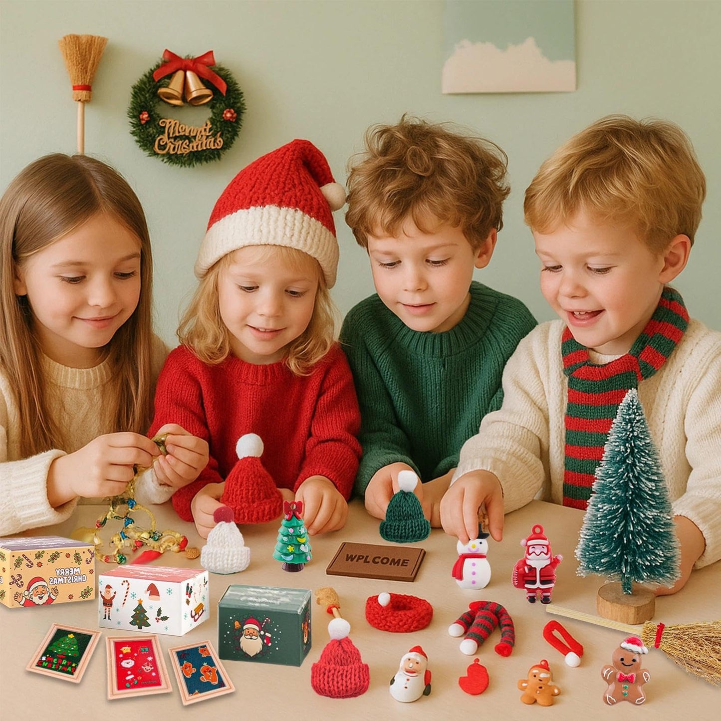 67Pcs Dollhouse Accessories Christmas Miniature Decorations 1:12 Doll House DIY Craft Mini Snowman Gift Boxes Fake Light Festival Holiday Party Favors Christm Gift for Children