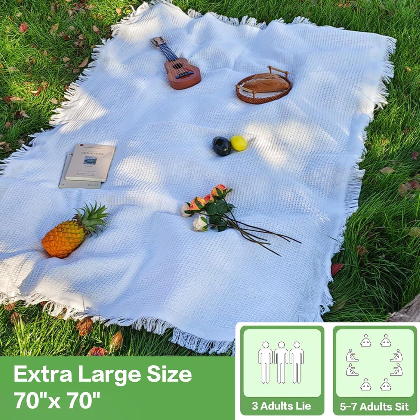 Zyntrytong 70"x 70" Picnic Blanket Extra Large,Layer Outdoor Blanket for 5 to 7 Adults,Camping Grass Lawn Park Accessories Cute Couple Gifts Ideas Wedding Registry for Camping, Park, Beach (Gray)