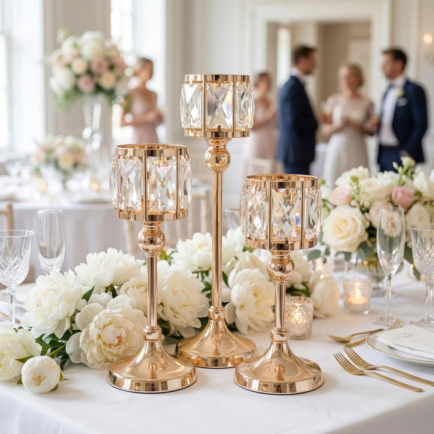 Crystal Tealight Candle Holders,Votive Candle Stands Wedding centerpieces for Tables Crystal Candlestick,Centerpiece Table Decorations (Gold, 3 Sets(9 Pcs))