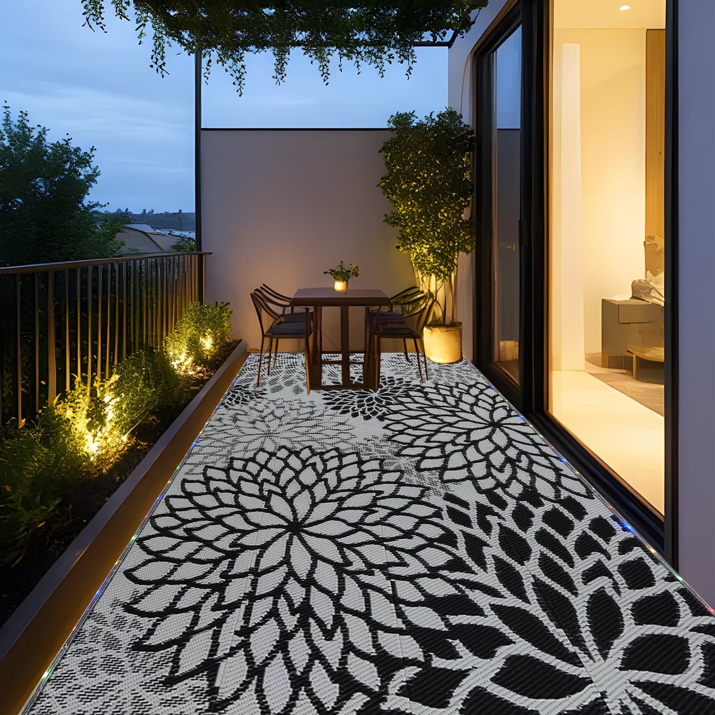 YONILE Outdoor Rug 8x10 ft with LED Light, Waterproof Reversible Outdoor Plastic Straw Rug for Patios Clearance, Large Outdoor Area Rug Carpet RV Mat for Camping Backyard Deck Porch Beach