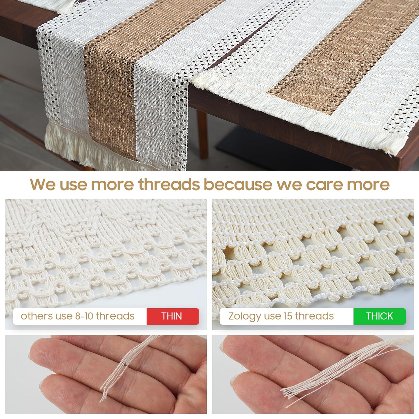 Zology Handmade Boho Placemats Set of 6 - Natural Cotton Burlap and Water Straw Woven Combination Table Mats, Macrame Décor and Farmhouse Style Placemats, for Dining Table Kitchen