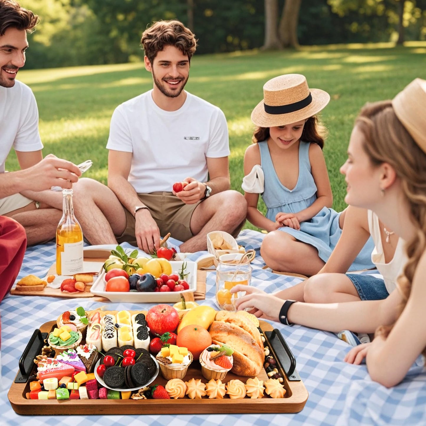 Large Wooden Charcuterie Boards with Handles, Extra Long Wood Serving Tray Platters,Rectangular BBQ Meat Cutting Cheese Board for Party Appetizers,Home & Outdoor 23.6x11.8x1.1”