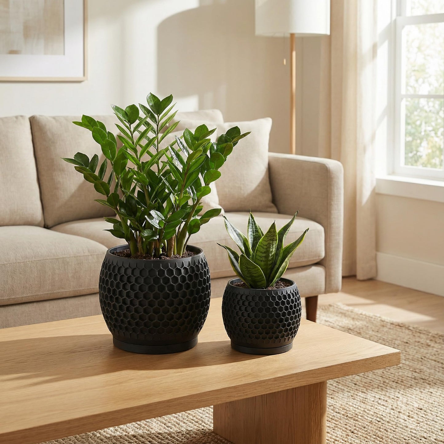 Fabix3D Plant Pots, Modern 3D Printed Honeycomb Planters for Indoor Plants, 4.7/6 Inch Matte Black Decorative Flower Pot for Office Desktop, Bookshelf & Home Decor, Lightweight & Durable.
