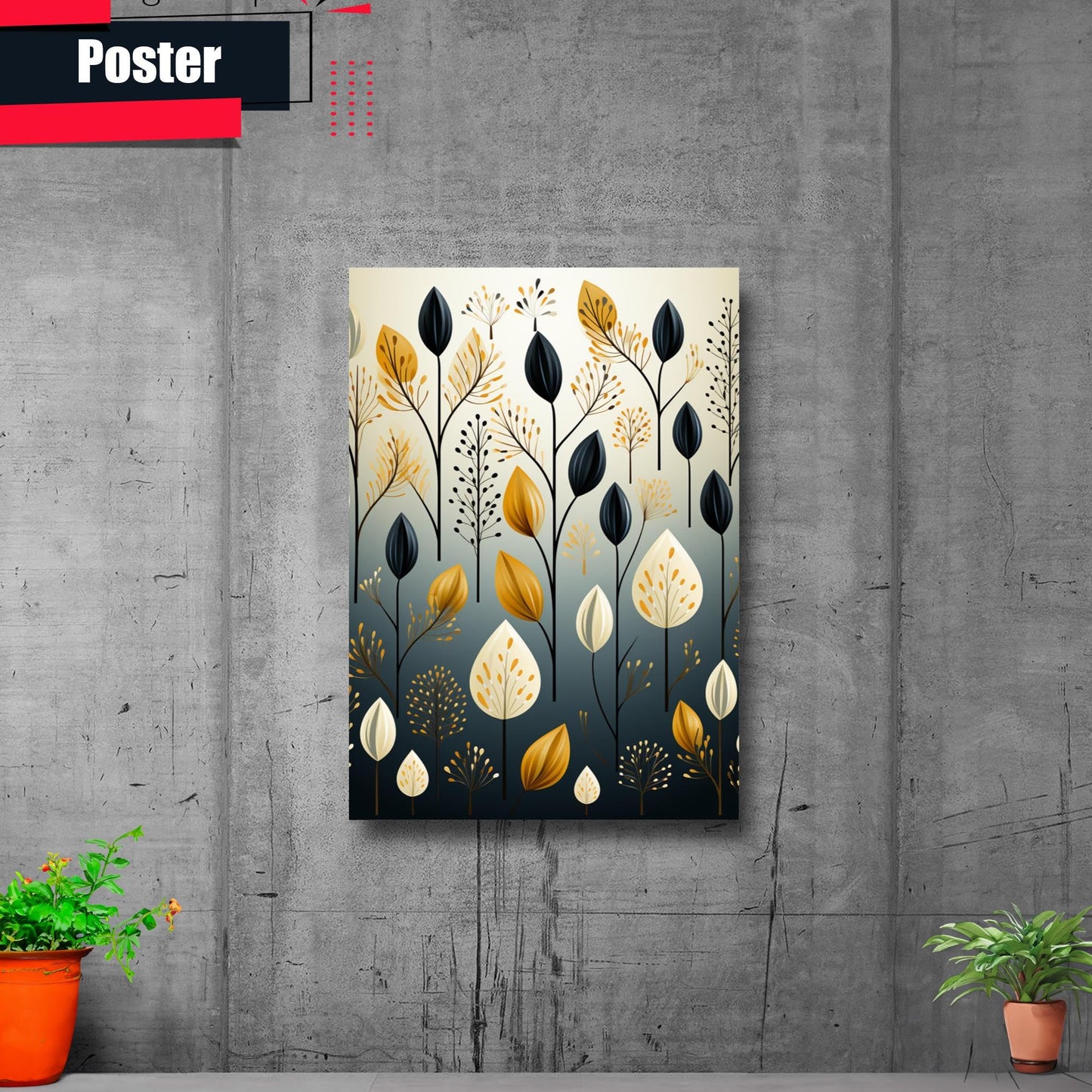 Scandinavian Folk Art, Black and Beige Abstract Botanical Wall Art for Scandinavian Home Decor, Decor Poster, Home Decor