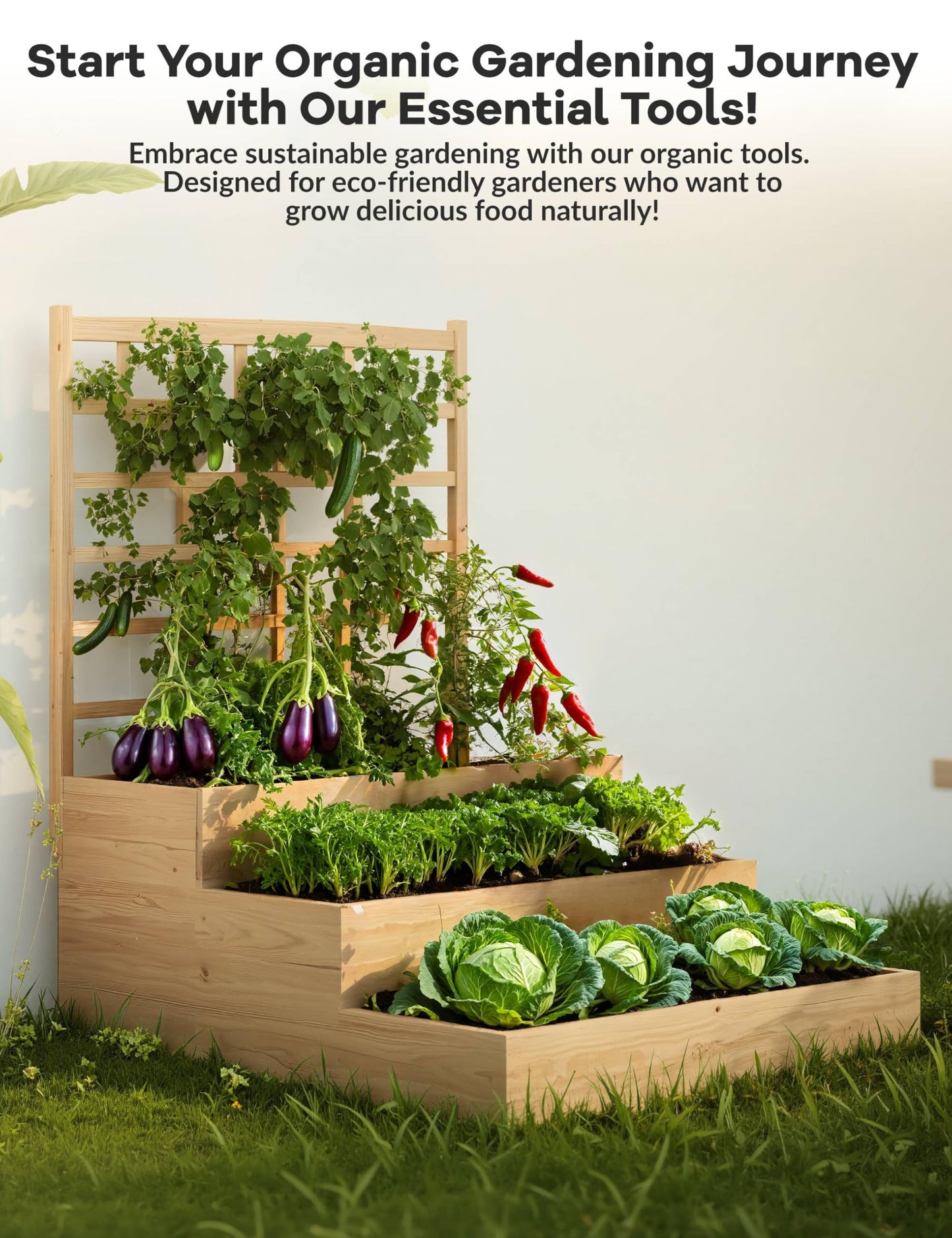 Hipicute Vertical Wooden Garden Planter with Trellis – 3-Tier Raised Bed for Climbing Vines, Fruits, Vegetables & Herbs – Open-Base Design for Better Drainage – Perfect for Patio, Deck, or Backyard