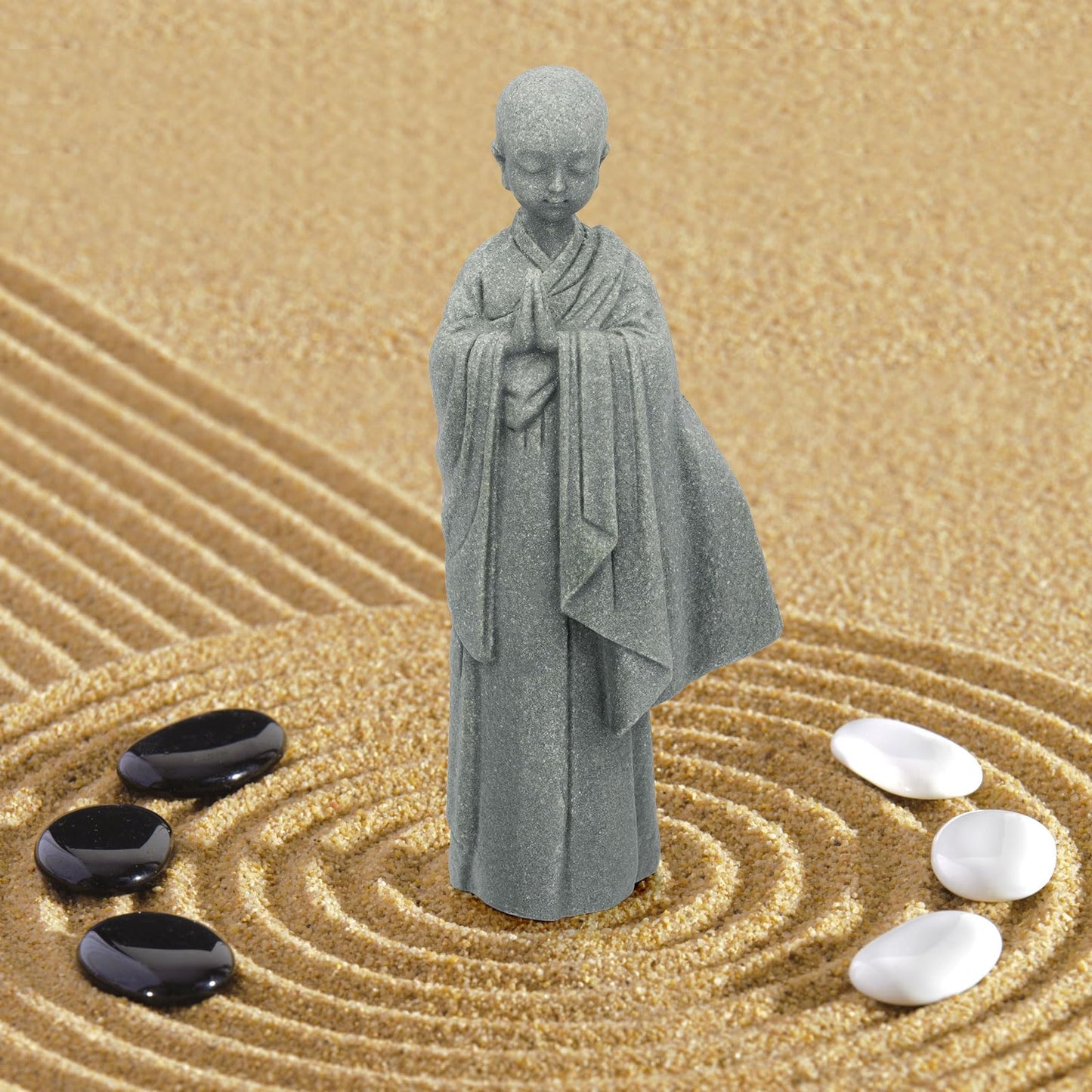 BEIZHAN Stone Buddha Statue for Home, Meditating Monk Statue with Praying Hands, Exquisite Asian Zen Decor for Home/Office (5.3 Inch)
