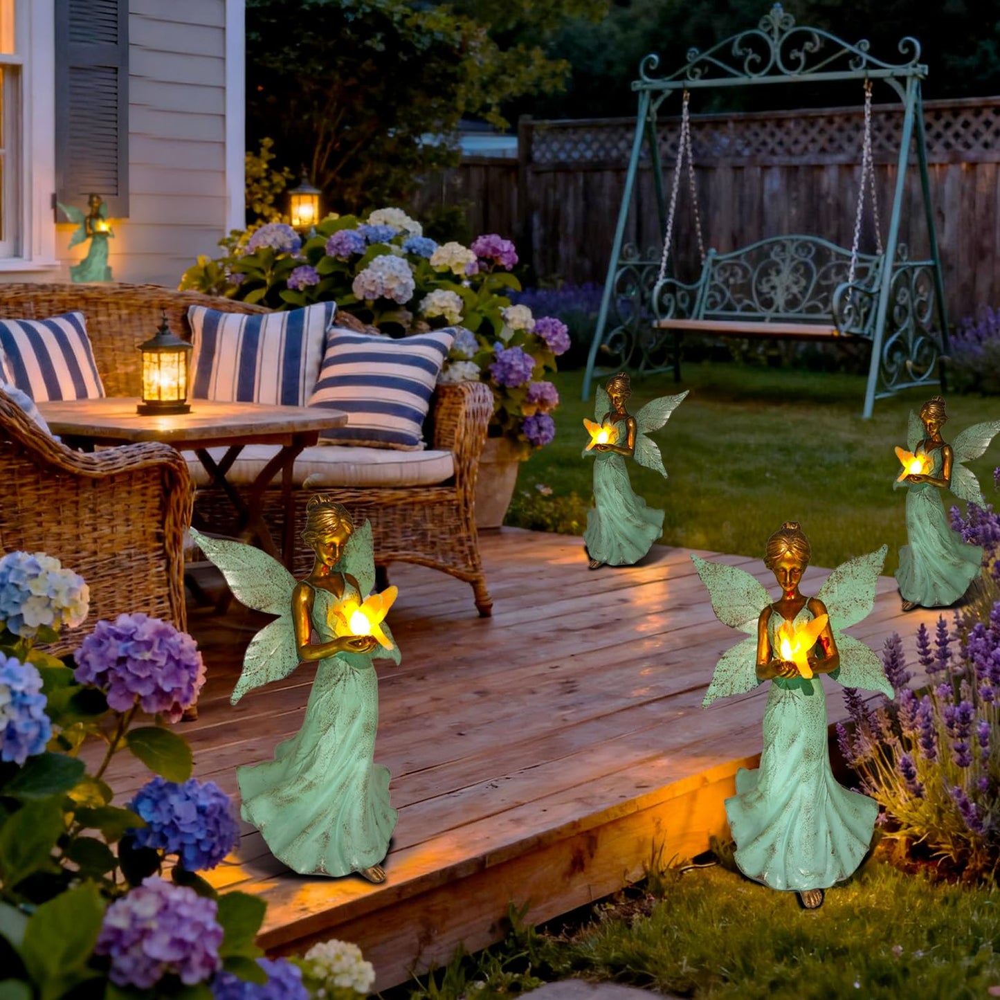 Solar Fairy Garden Statue Decor - Gifts for Women Mom Mother's Day, 10 Inch Angel Girls Resin Figurine Waterproof Home Decoration with Hummingbird LED Lights for Bedroom Balcony Table Yard Patio