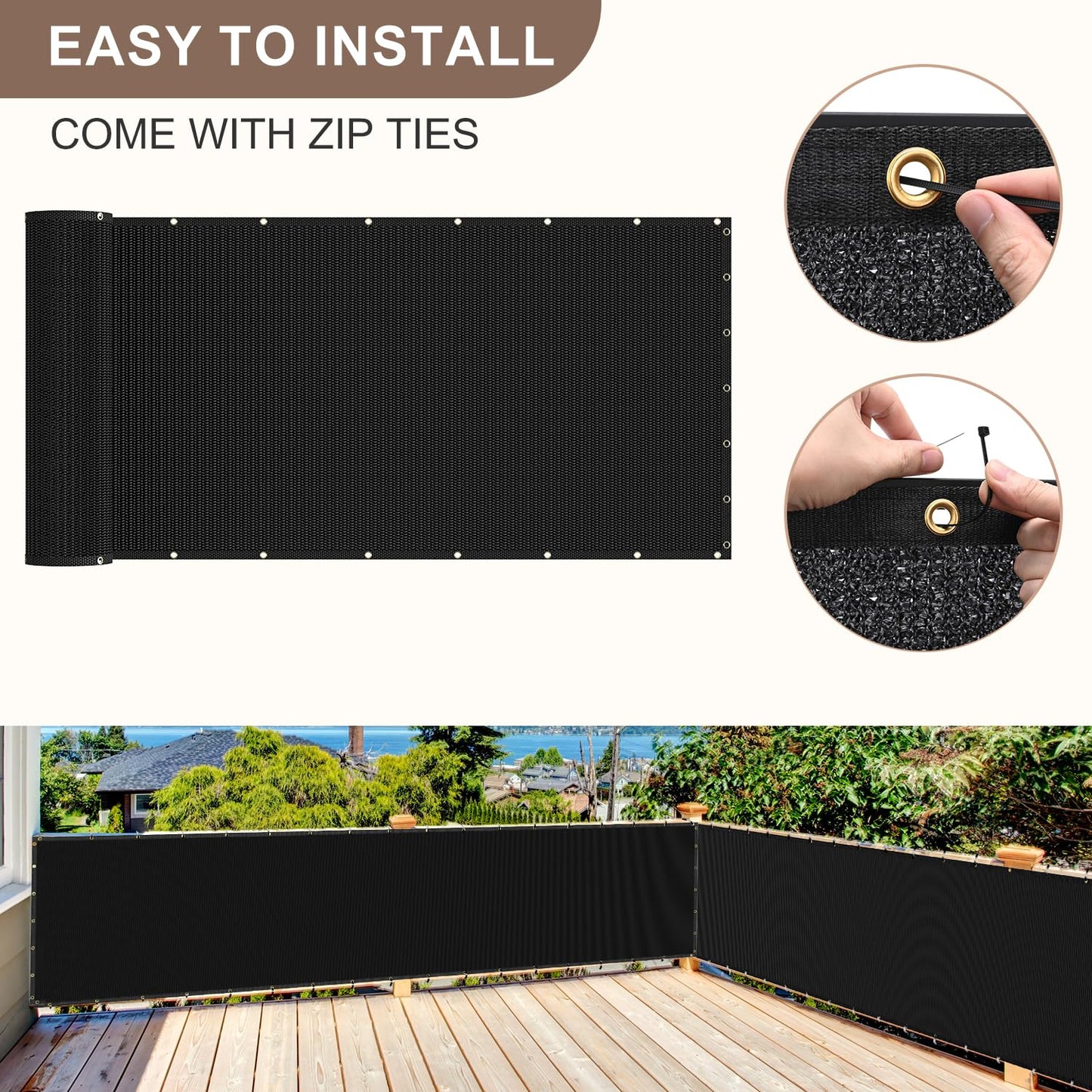 Patiobay 4X50FT Privacy Screen Fence, Heavy Duty Fencing Shade Cover, 170GSM 90% Blockage Mesh Shade Net for Wall Garden Yard Backyard (4 ft X 50 ft, Black)