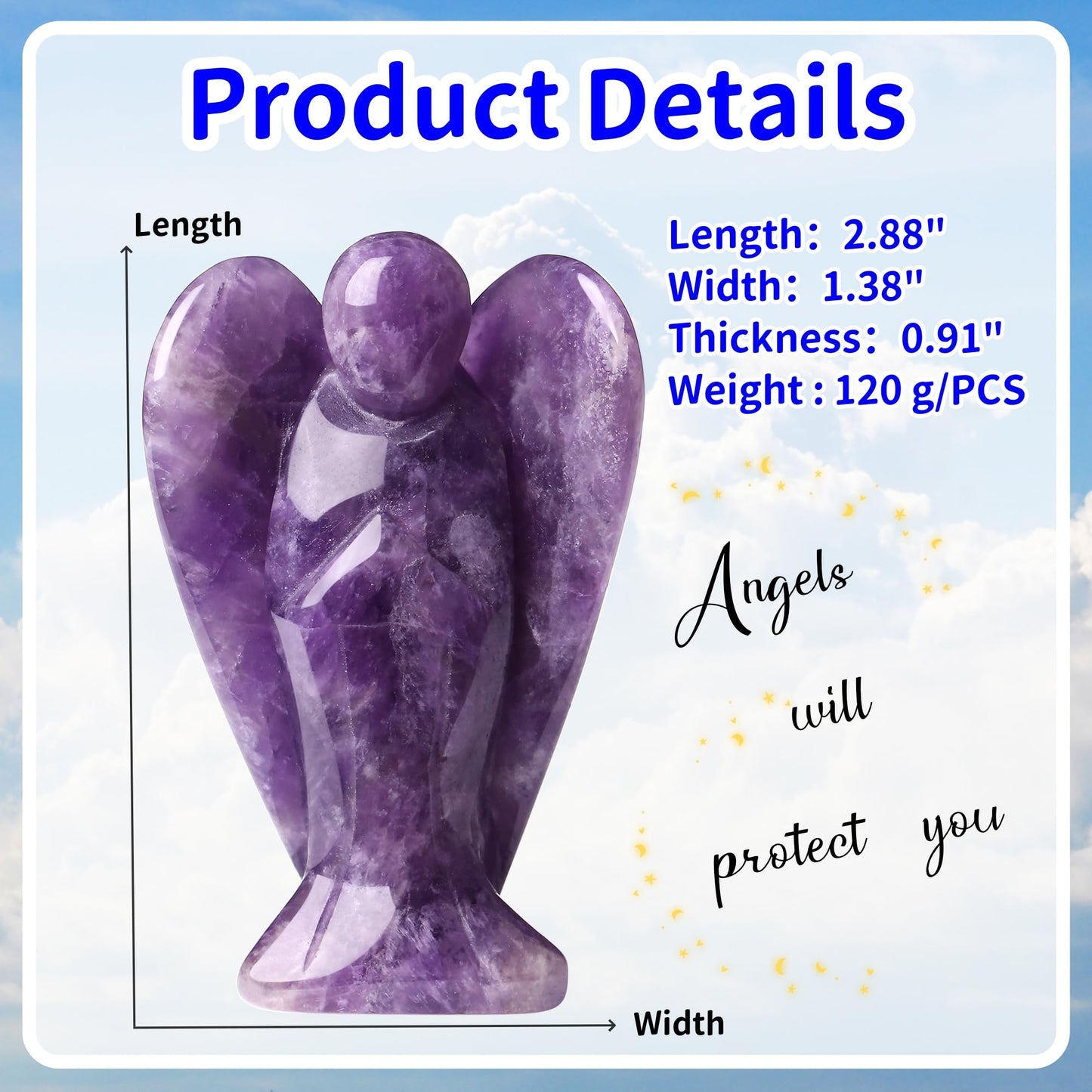 YATOJUZI 3" Amethyst Angel Decor Big Hand-Carved Angels Guardian Sculpture Statue Figurines Natural Crystal Stones and Healing Crystals Purple Home Room Office Desk Decoration Wisdom Gifts for Women